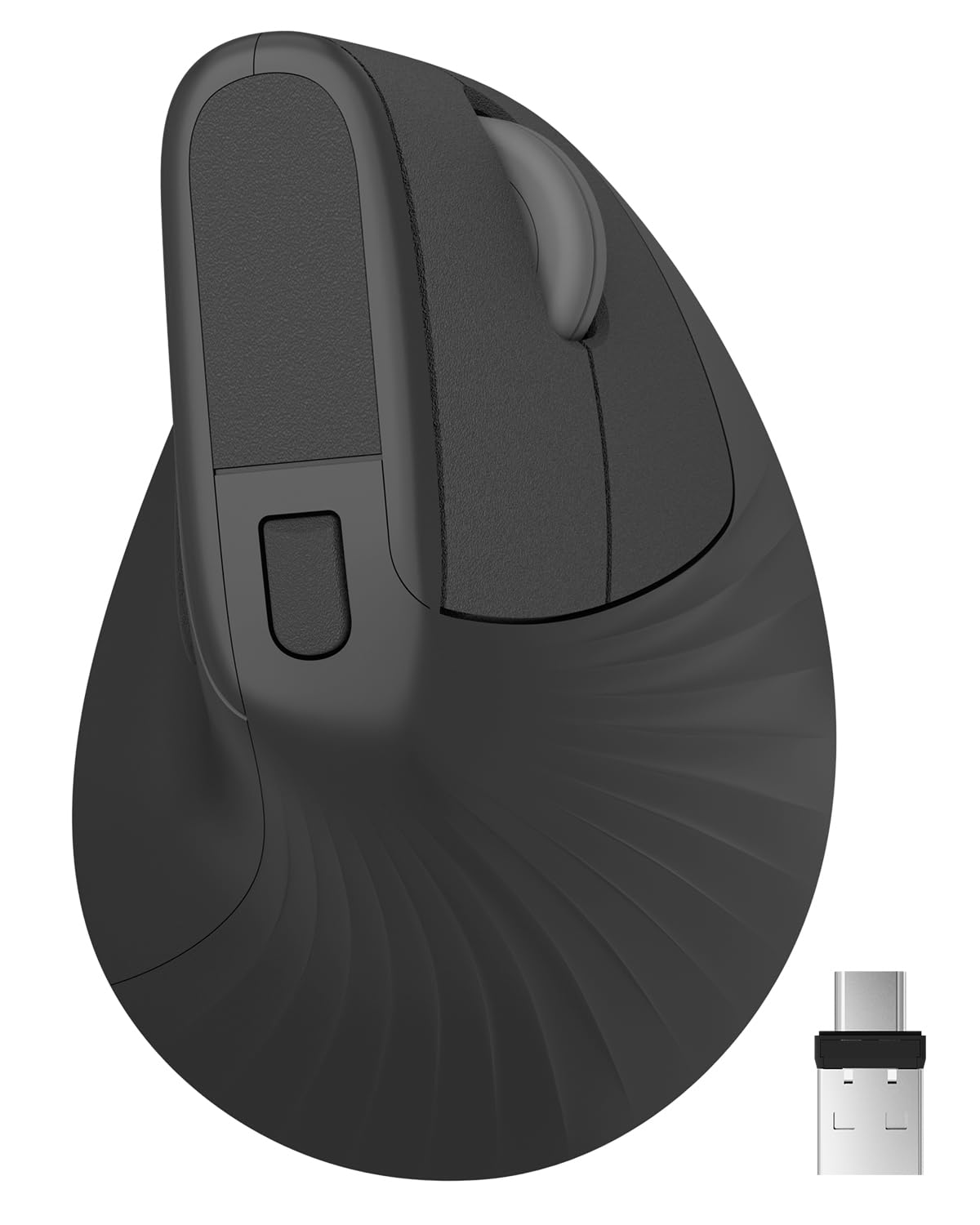 Zhaman Ergonomic Vertical Mouse - 2.4G Wireless USB & Type C Rechargeable, Adjustable DPI (800/1200/1600) for PC, Laptop, Mac - Comfortable Ergonomic Design for Office Work, Gaming & Long Computer Use - Black