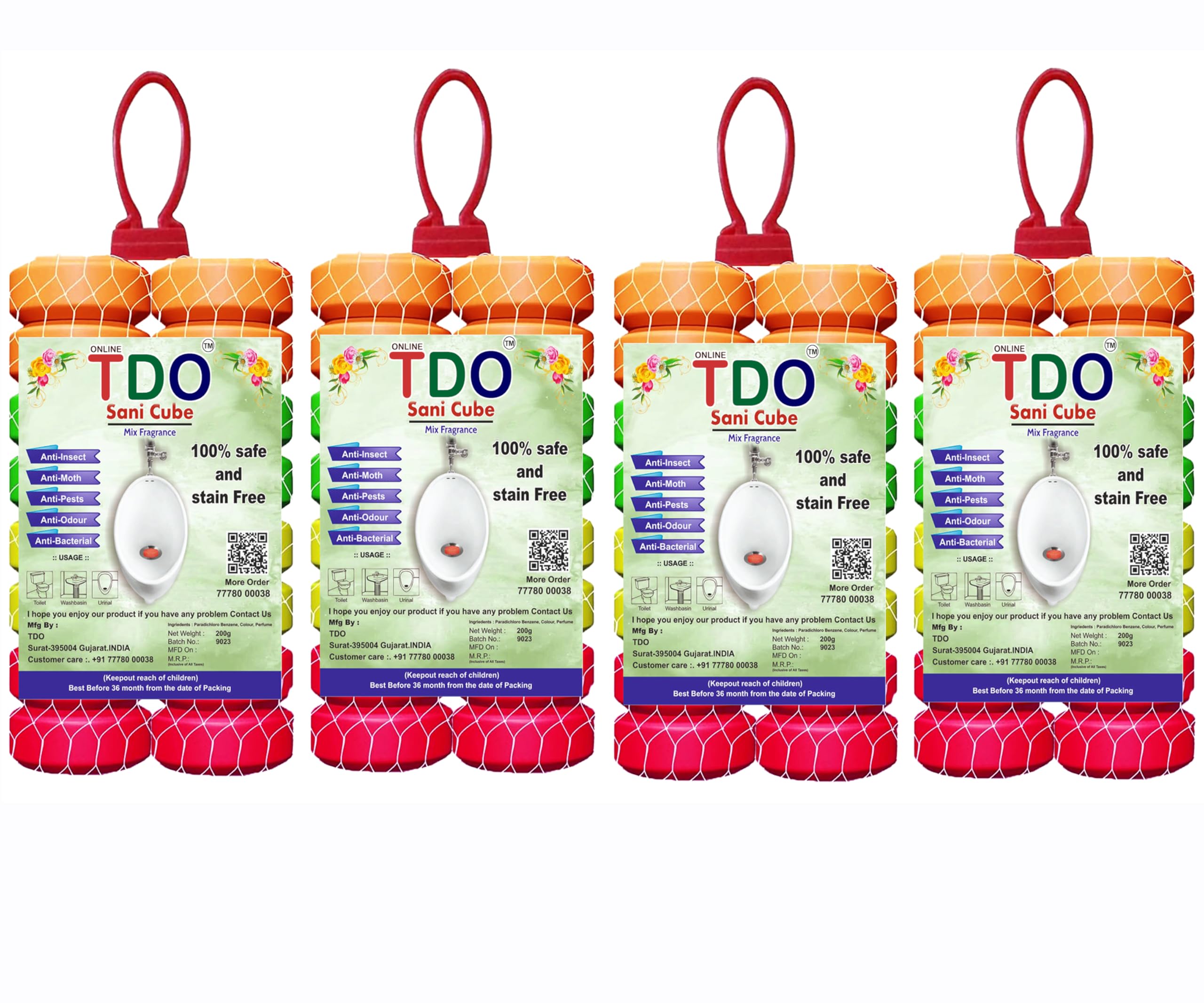 TDO Toilet & Bathroom Air Freshener Fragrance Urinal Balls - Long Lasting Sani Cubes for Washbasins, Clothes Pantry, Wardrobe & More - Pack of 4 (200g Each) | Eliminate Odors in Restrooms, Homes & Offices