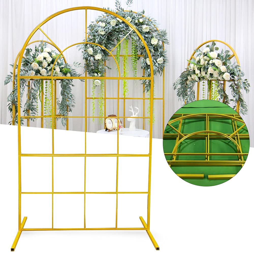3.9x6.5FT Gold Wedding Arch Backdrop with Flower Stand - Metal Arched Balloon Arch Kit for Wedding Decorations, Garden Parties & Climbing Plant Displays - Perfect for Outdoor Ceremonies, Reception Decor & Photo Backdrops