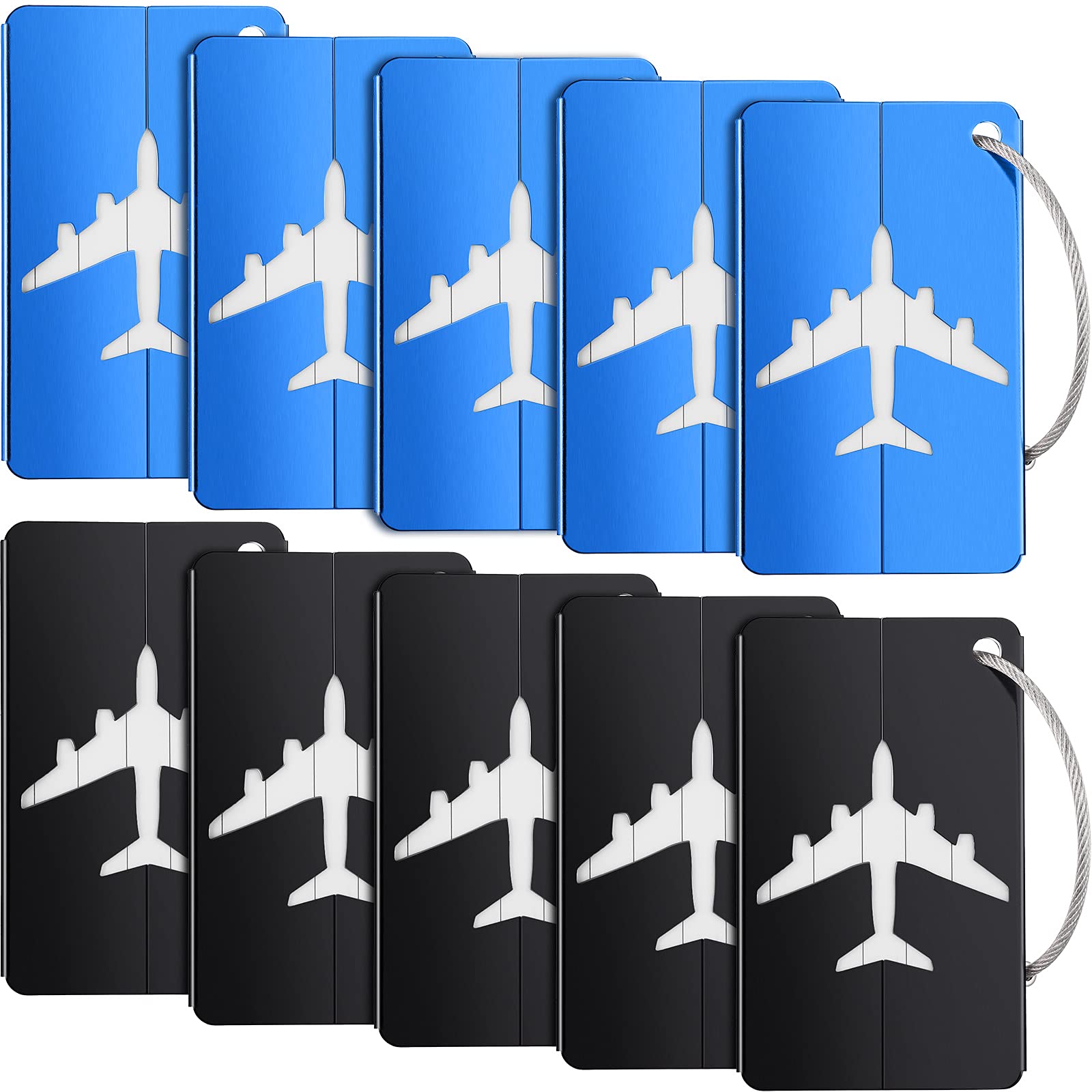 10 Pack Durable Aluminum Luggage Tags with Business Card Holder - Waterproof Travel ID Bag Tags for Suitcases, Backpacks & Carry-Ons (Black & Blue) - Perfect for Airports, Cruises & Business Trips