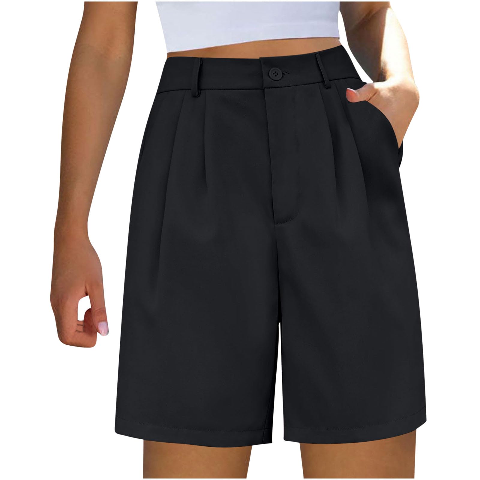 HLYSGO Women's Bermuda Shorts - High Waist Wide Leg Dress Shorts for Office & Casual Wear | Knee-Length Tailored Suit Shorts for Work, Travel & Summer Outfits