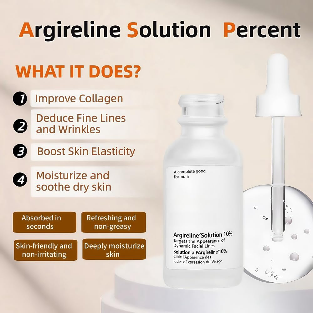 10% Argireline Anti-Wrinkle Facial Serum for Women & Men - Advanced Anti-Aging Treatment to Reduce Fine Lines & Wrinkles, Oil Balancing Moisturizer - 1 oz | Perfect for Daily Skincare Routine & Nighttime Rejuvenation
