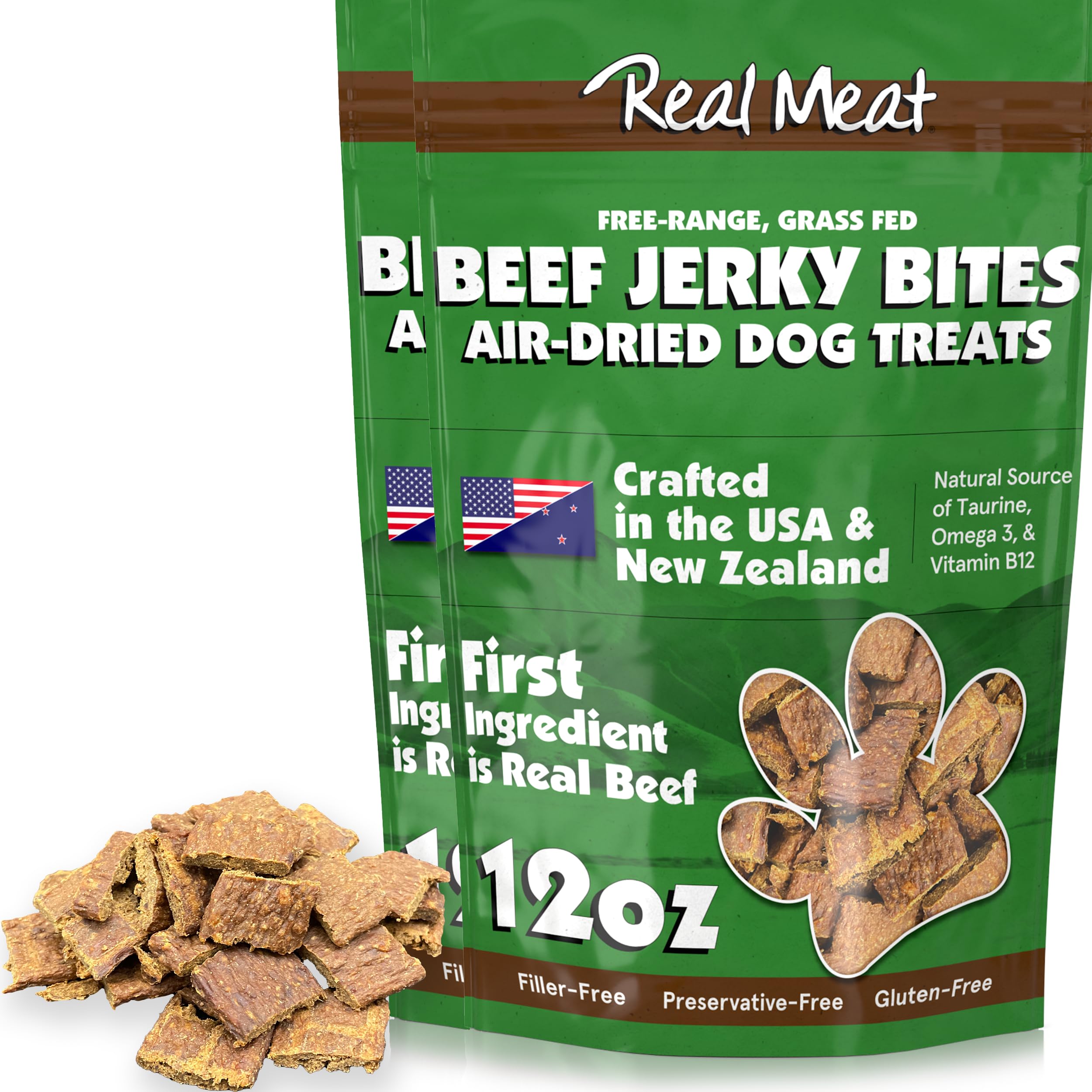 Premium Grain-Free Dog Treats - 2 Pack 12oz Air-Dried Beef Jerky for Dogs | 95% Human-Grade, Free-Range Grass-Fed Beef | High Protein, All-Natural Training Rewards & Dental Chews for Small & Large Breeds | Perfect for Outdoor Adventures & Daily Snacking