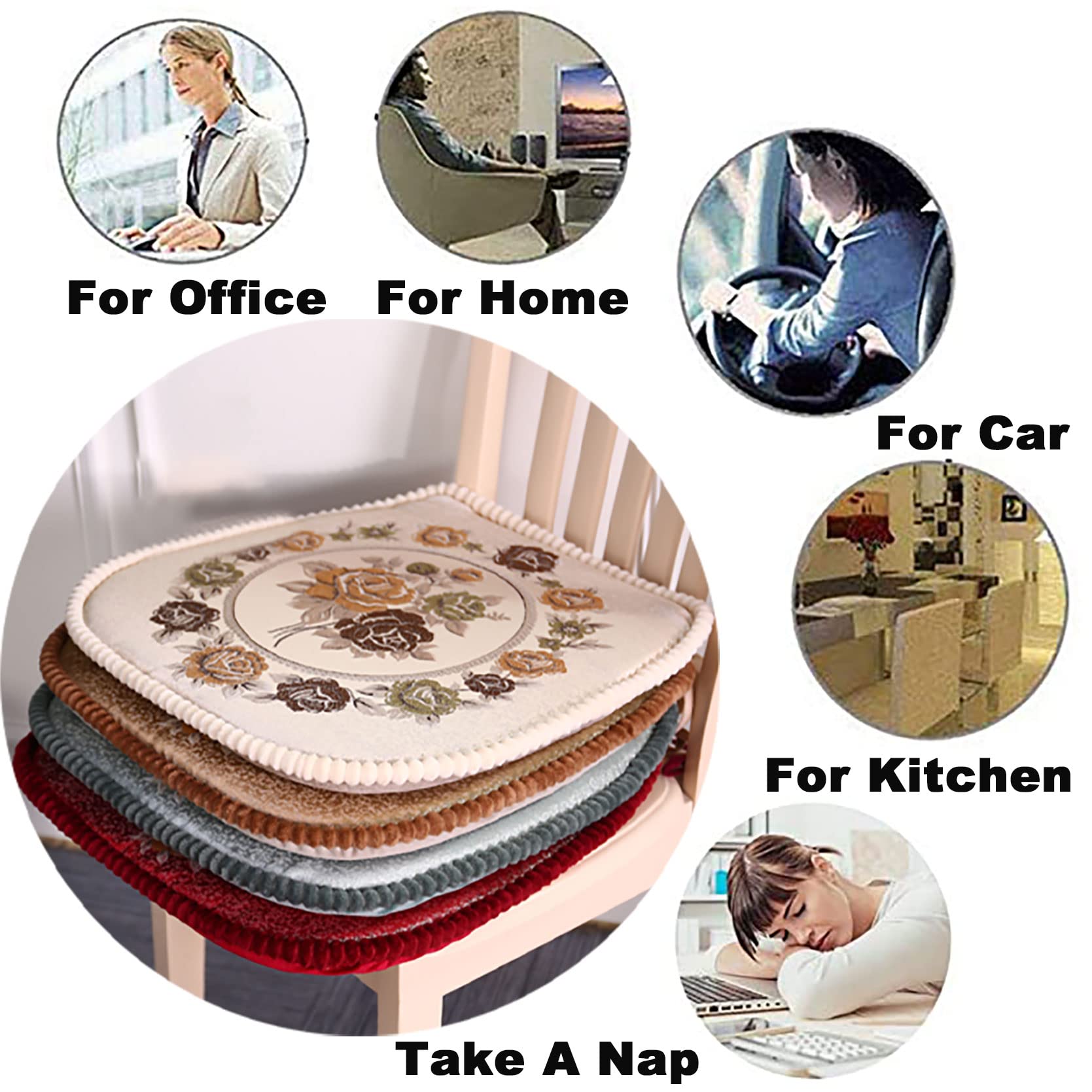 Non-Slip Comfortable Chair Cushions with Ties - Soft Office Seat Cushion for Home, Dining Room, Kitchen & Workspace - Perfect for Ergonomic Support & Home Decor (Pack of 1)