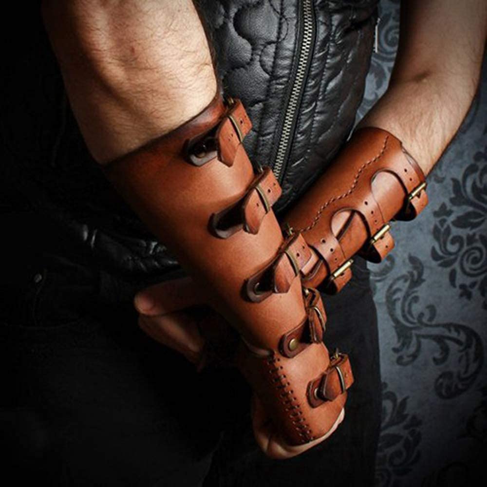 Medieval Gauntlet Wristband - Punk Gothic Faux Leather Armor Bracer with Buckles - Perfect for LARP, Cosplay, Renaissance Fairs & Gothic Fashion