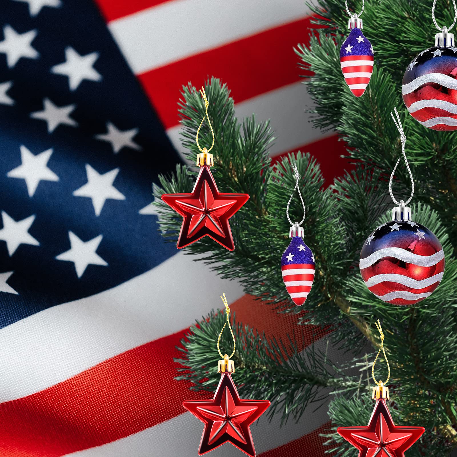 12 Pcs Patriotic Hanging Ornaments - Red White Blue Star Decorations for 4th of July, Independence Day, Veterans Day & Christmas Tree Decor | Perfect for Holiday Parties, Home Decor & Patriotic Celebrations
