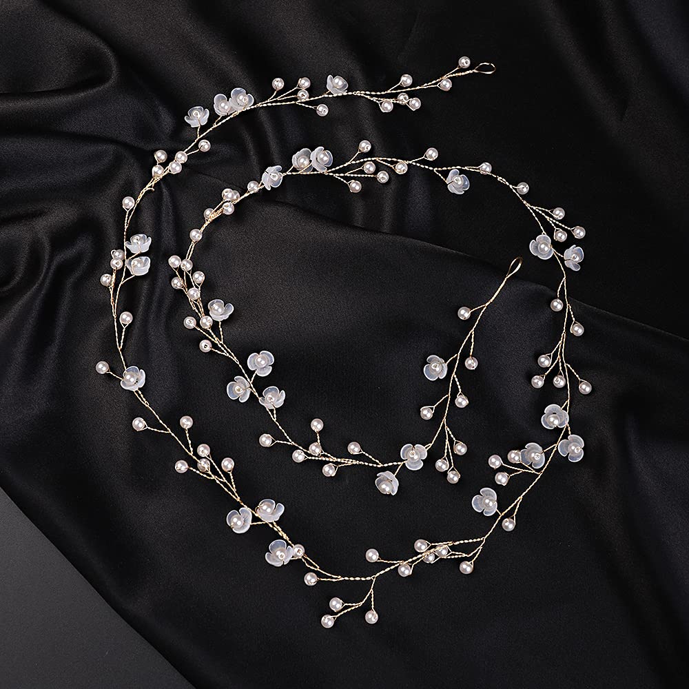 YERTTER Floral Wedding Bridal Crystal Headband - Handmade Pearl Hair Vine for Women, Bride & Bridesmaids - Gold Wedding Hair Accessories for Bridal Shower, Bachelorette Party & Formal Events