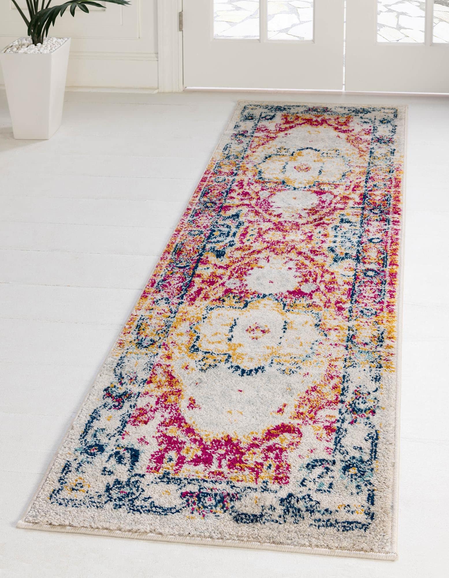 Madeline Vintage Collection 13 Ft Runner Rug - Soft Medium-Pile Pink & Gray Area Rug for Hallway & Entryway | Perfect for Home Decor, Living Room, Bedroom & Office
