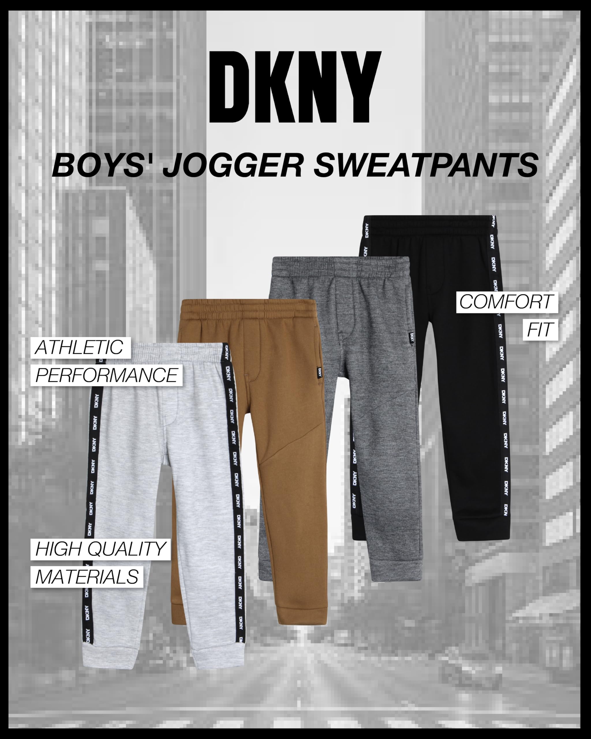 DKNY Toddler Boys' Fleece Jogger Pants 4-Pack - Soft Athletic Sweatpants for Active Play, Sizes 2T-7 | Perfect for Playdates, Daycare & Outdoor Adventures