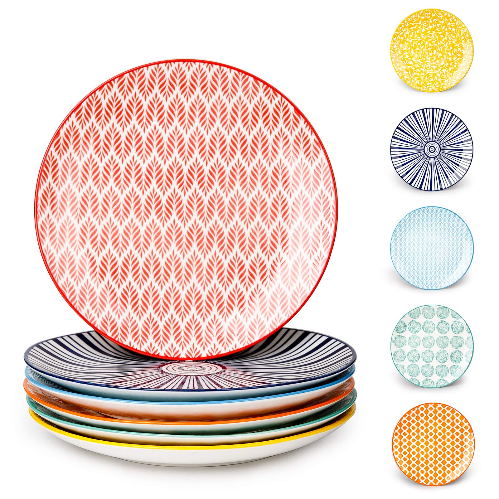KitchenTour 8 Inch Ceramic Dinner Plates Set of 6 - Microwave & Dishwasher Safe - Vintage Style Appetizer, Dessert, Pizza, Pasta & Salad Plates - Perfect for Dining, Entertaining & Restaurant Use