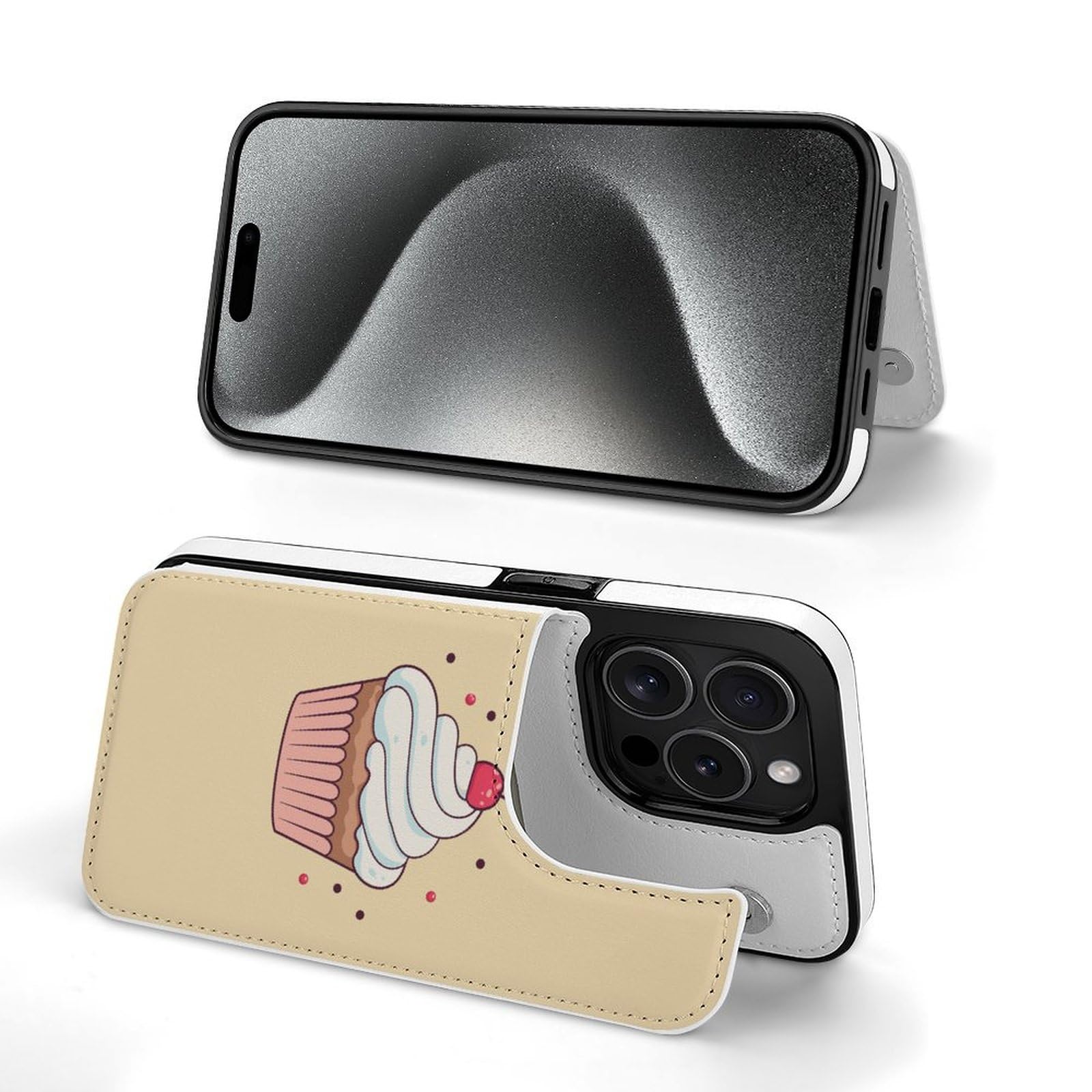 Cartoon Cupcake Wallet Case - Cute Flip Phone Wallet with Card Holder - Compatible with iPhone & Samsung (Perfect for Girls, Teens & Everyday Use)