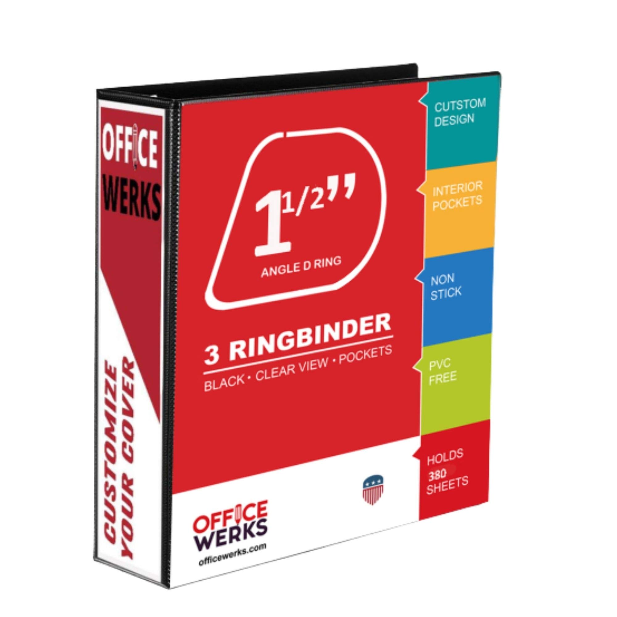 Professional 1.5 Inch 3 Ring Binder with Angle D Rings - 12 Pack Black Presentation Folders for 8.5x11 Standard Pages, Clear View Pockets - Perfect for Office Documents, School Projects & Business Meetings