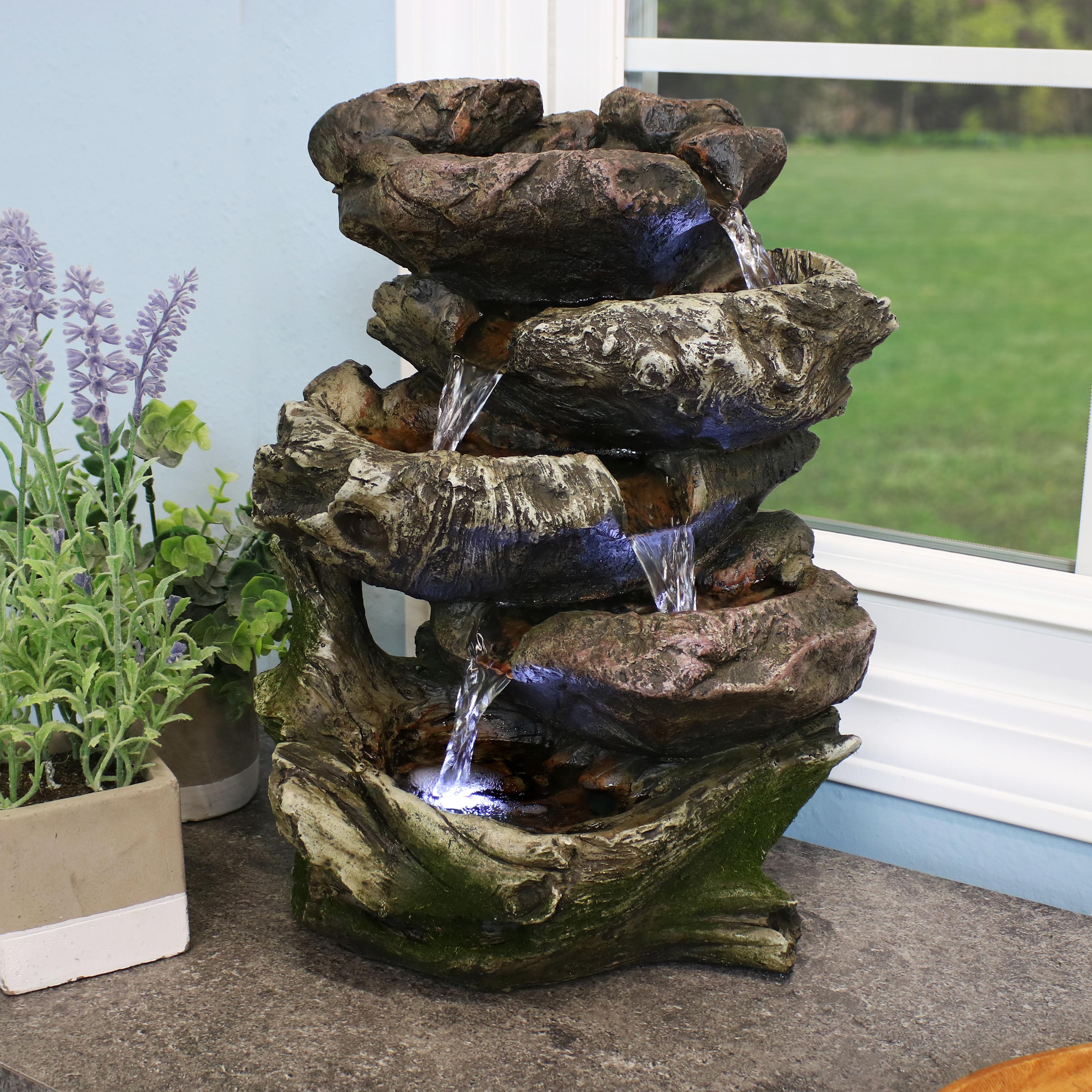 Sunnydaze 5-Tier Rock Falls Tabletop Water Fountain with LED Lights - Indoor Zen Decor for Home, Office, or Garden Relaxation