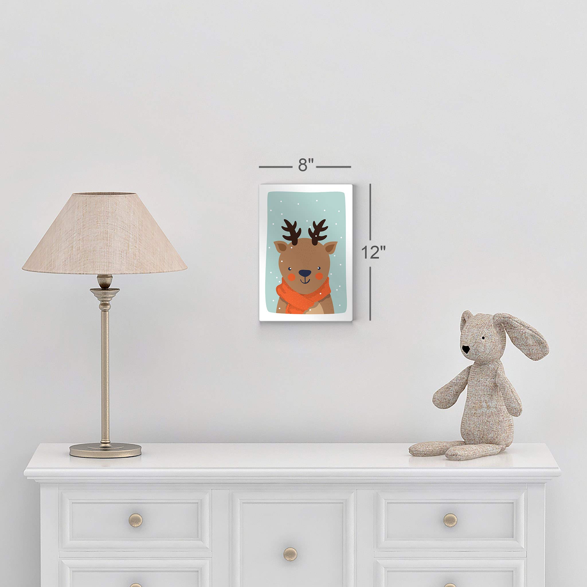 Smile Art Design Cute Deer Winter Theme Metal Print - Turquoise Background Wall Art for Kids Room, Nursery & Baby Room Decor (12x8 Inches, Made in USA) - Perfect for Children's Bedrooms, Playrooms & Gift Ideas