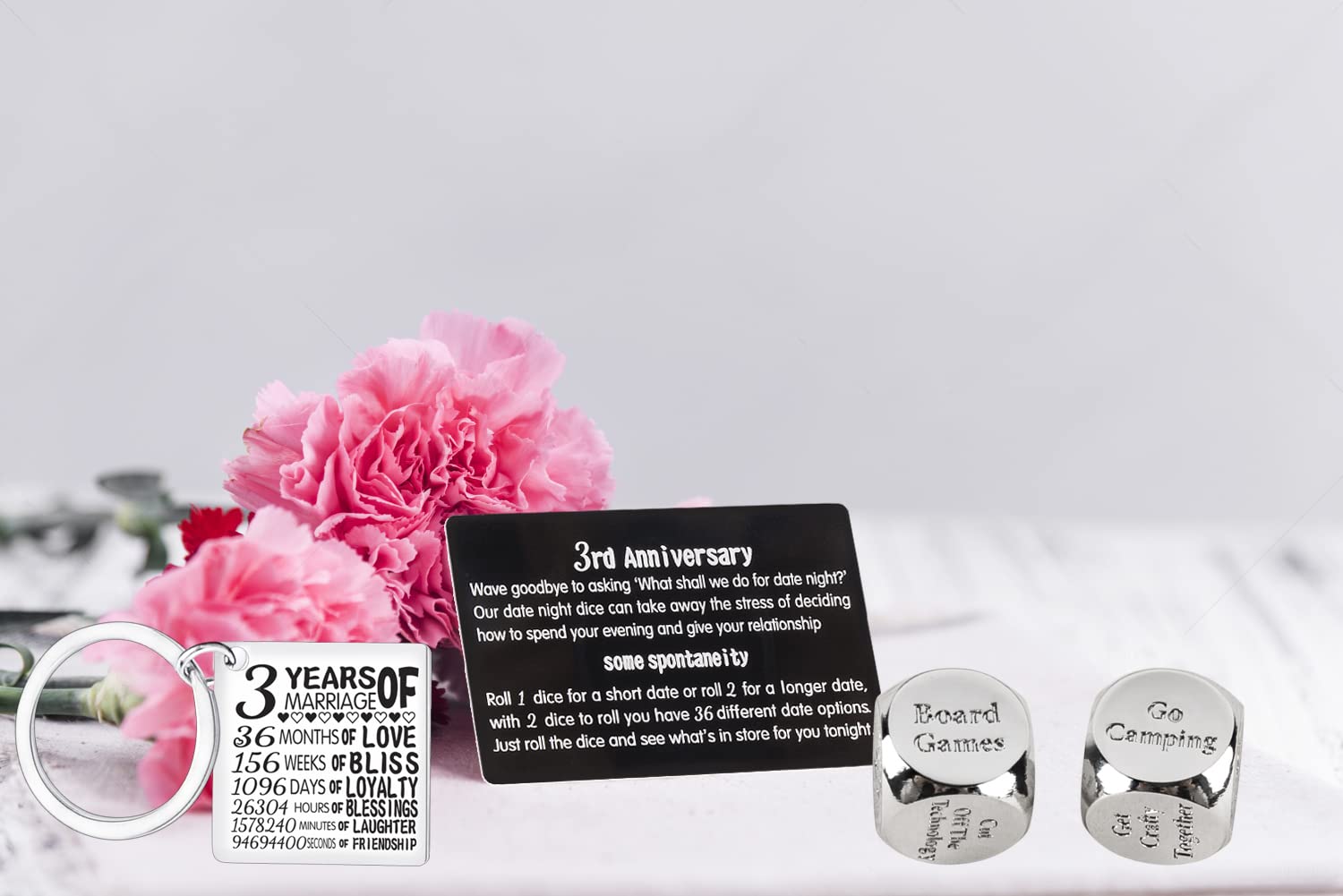 3rd Anniversary Metal Dice Set - Elegant 3 Years Wedding Anniversary Gift for Husband, Wife & Couples - Perfect for Date Nights, Romantic Celebrations & Special Occasions