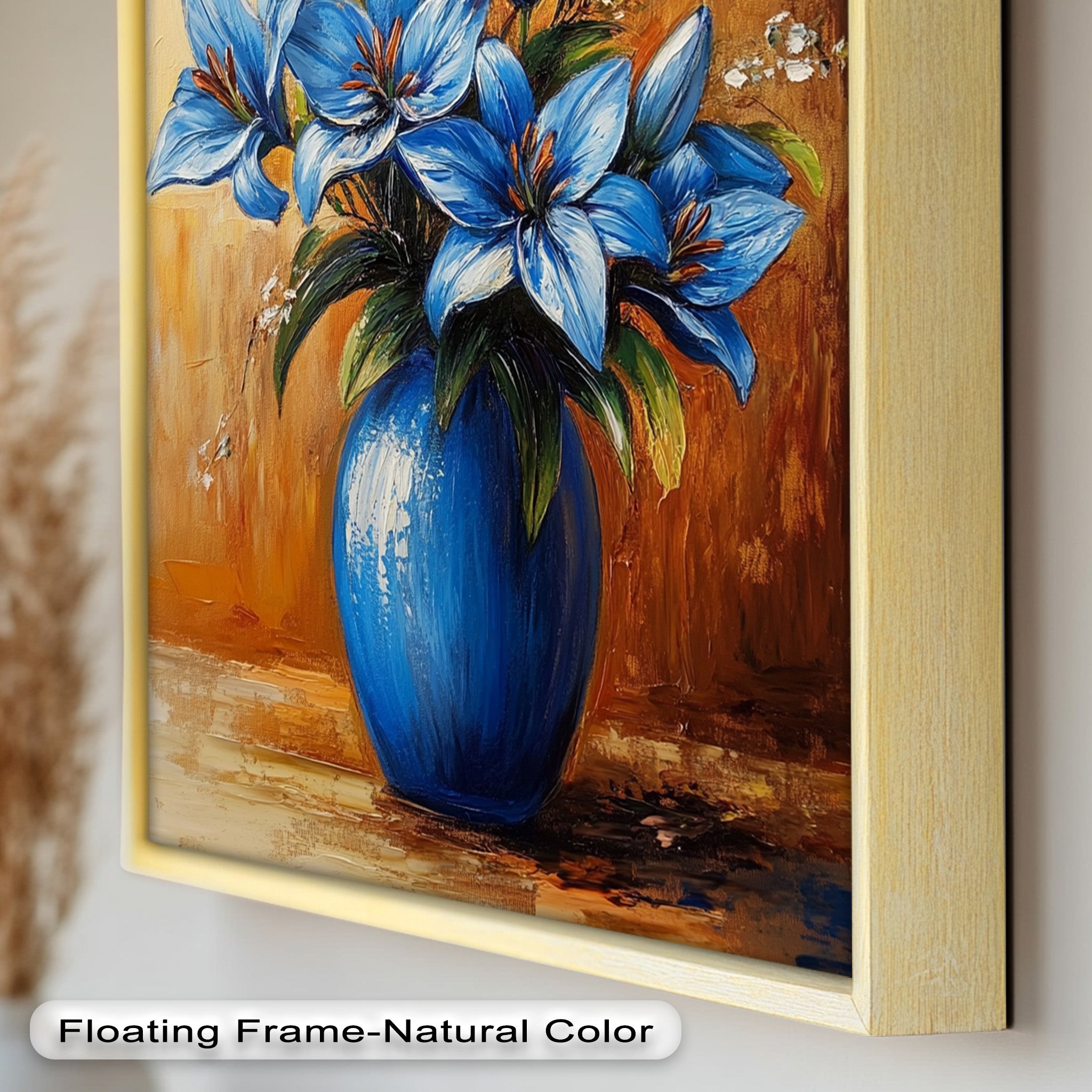 Azure Blossoms in Blue Vase - Hand-Painted Floral Oil Canvas Artwork for Living Room Decor | Wall Art for Home & Office