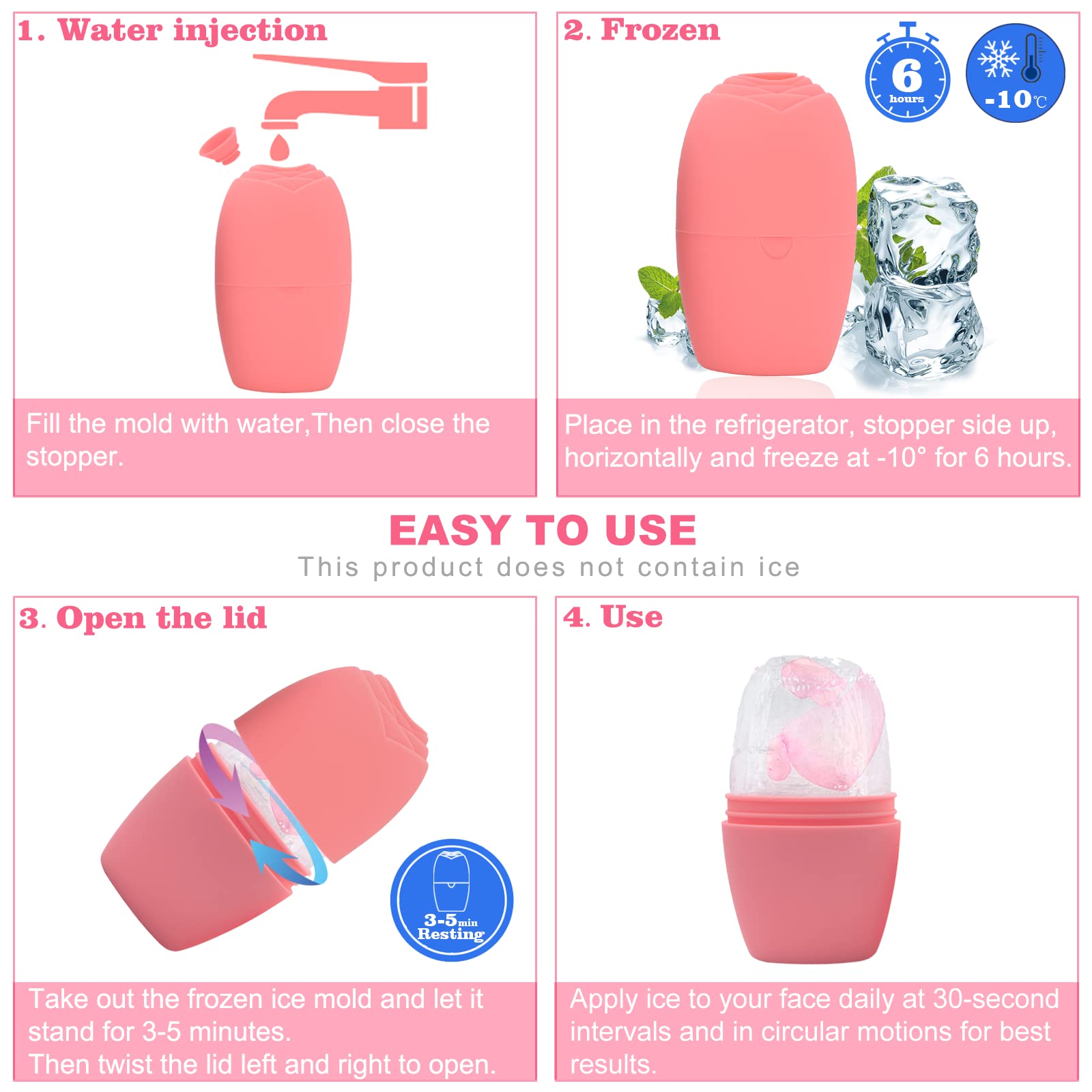 Reusable Ice Face Roller for Skin Tightening & Brightening - Pink Silicone Ice Holder for Women | Perfect for Cooling Therapy, Puffiness Relief & Skincare Gifts