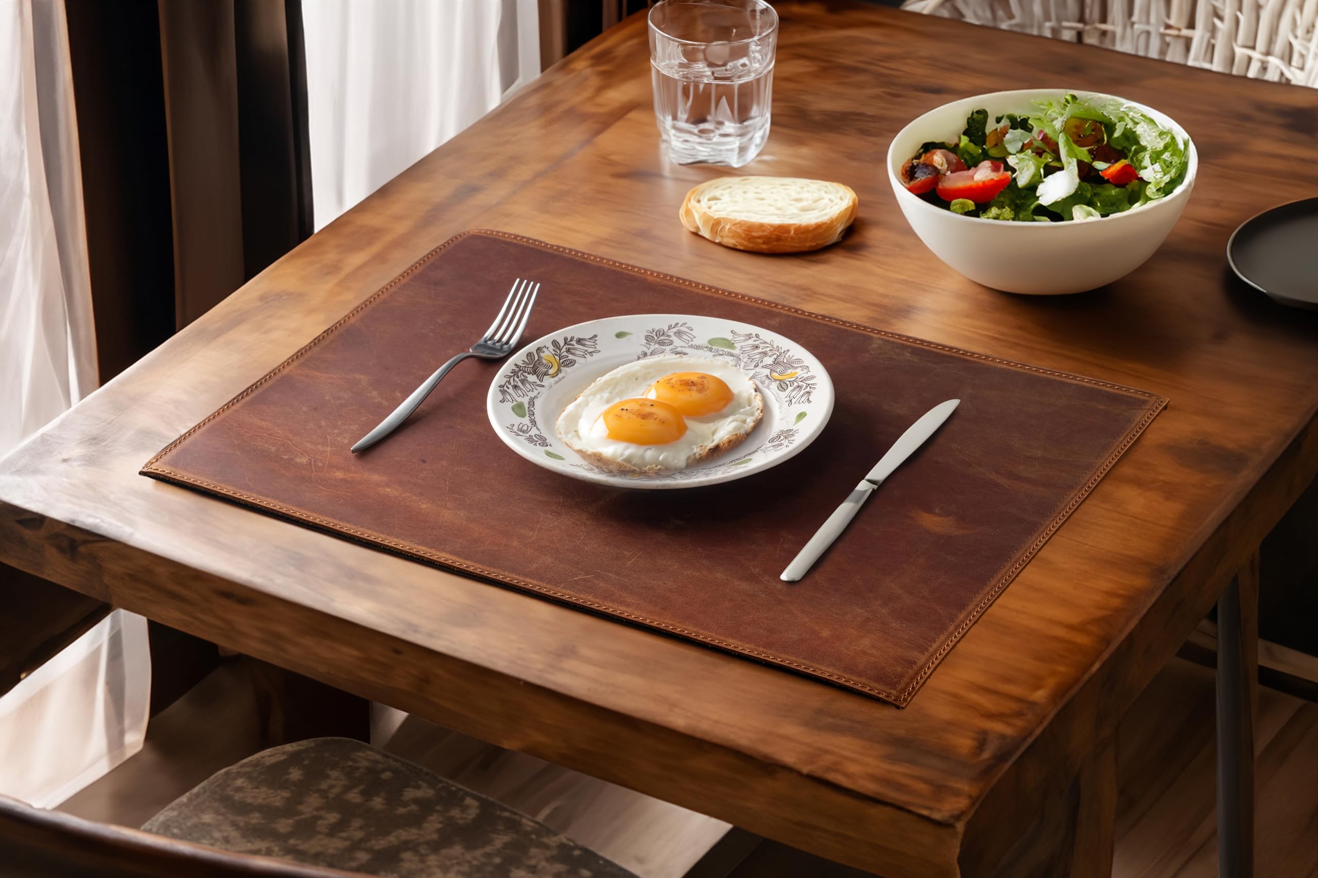 Distressed Genuine Leather Placemats Set of 6 - Handmade Dining Table Mats for Home, Cafe & Restaurant - Personalized Camel Brown Table Decor - Perfect for Dinner Parties, Weddings & Rustic Decor