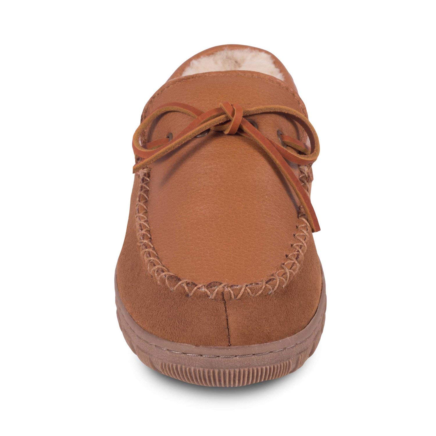 **Men's Genuine Sheepskin & Cowhide Suede Moccasin Slippers – Indoor/Outdoor Comfort for Home, Travel & Casual Wear – Chestnut Brown**
