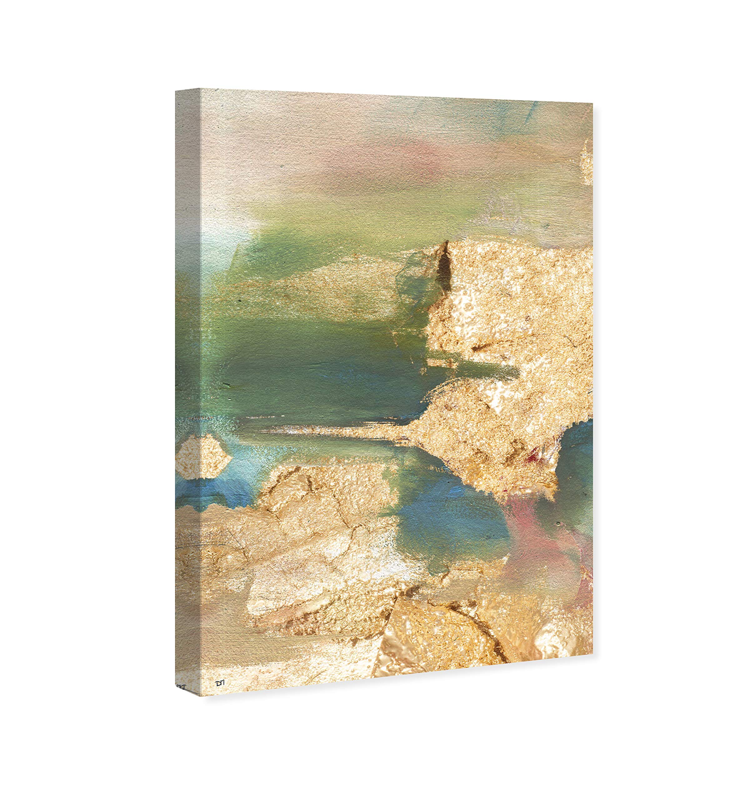 Blue Lagoons Abstract Wall Art Canvas Print - 16x24 Inch Modern Home Decor in Gold & Green | Perfect for Living Room, Bedroom & Office Decor