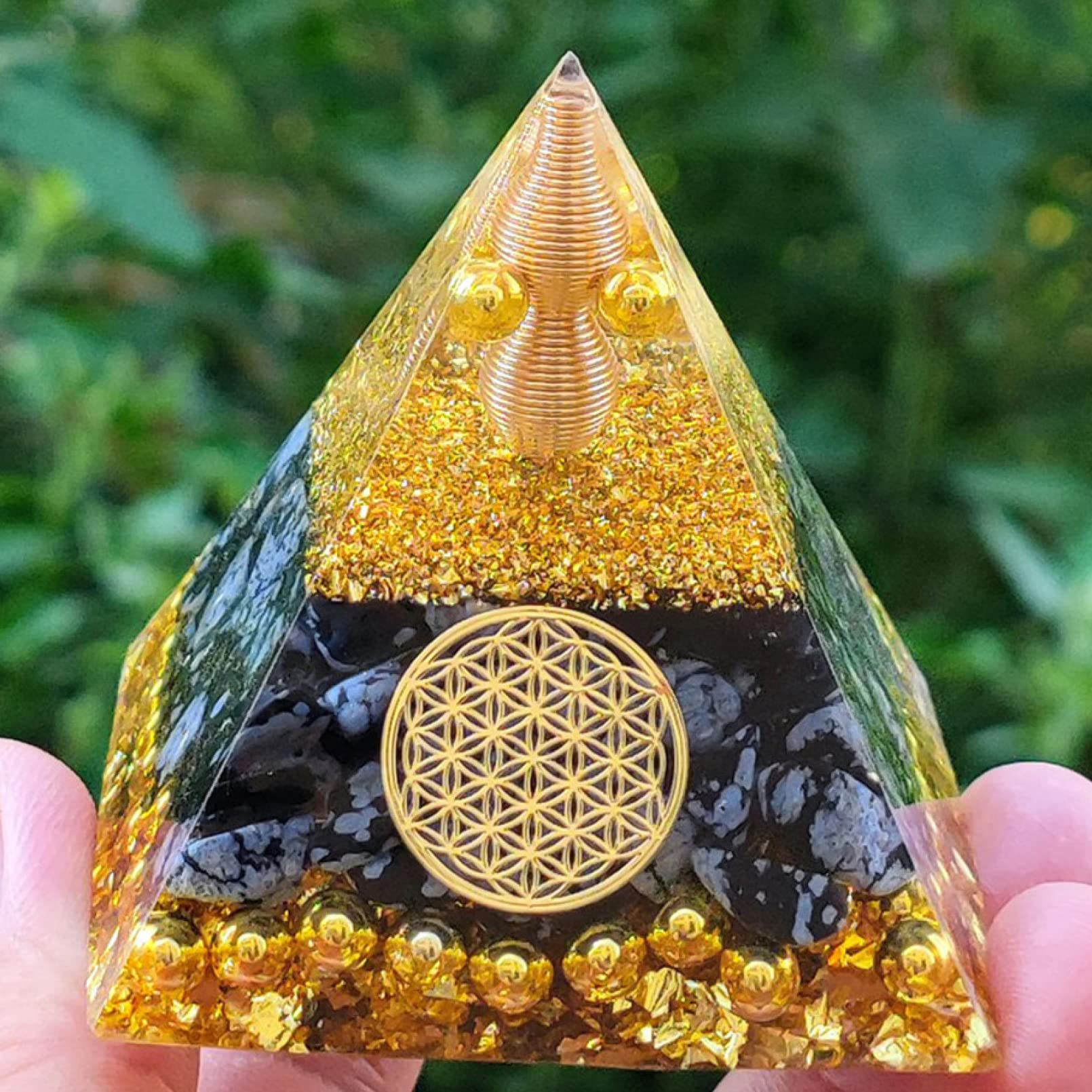 Natural Stone Orgonite Pyramid with Tiger Eye - Healing Energy Crystal for Reiki, Meditation & Feng Shui - Home Office Desk Decor for Positive Vibes & Stress Relief