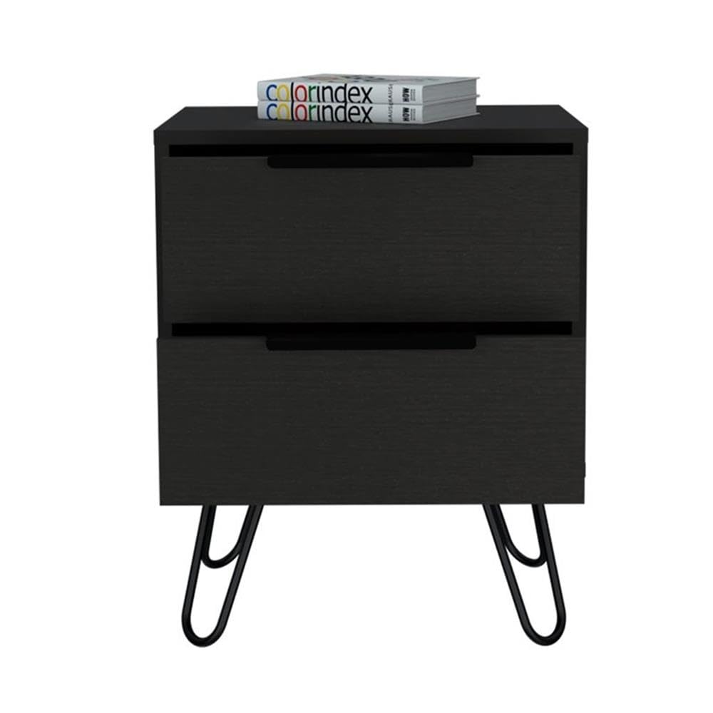 Modern Black Metal Bedroom Nightstand with 2 Drawers - Stylish Storage for Bedroom, Living Room or Office - Compact Side Table with Sleek Design for Small Spaces