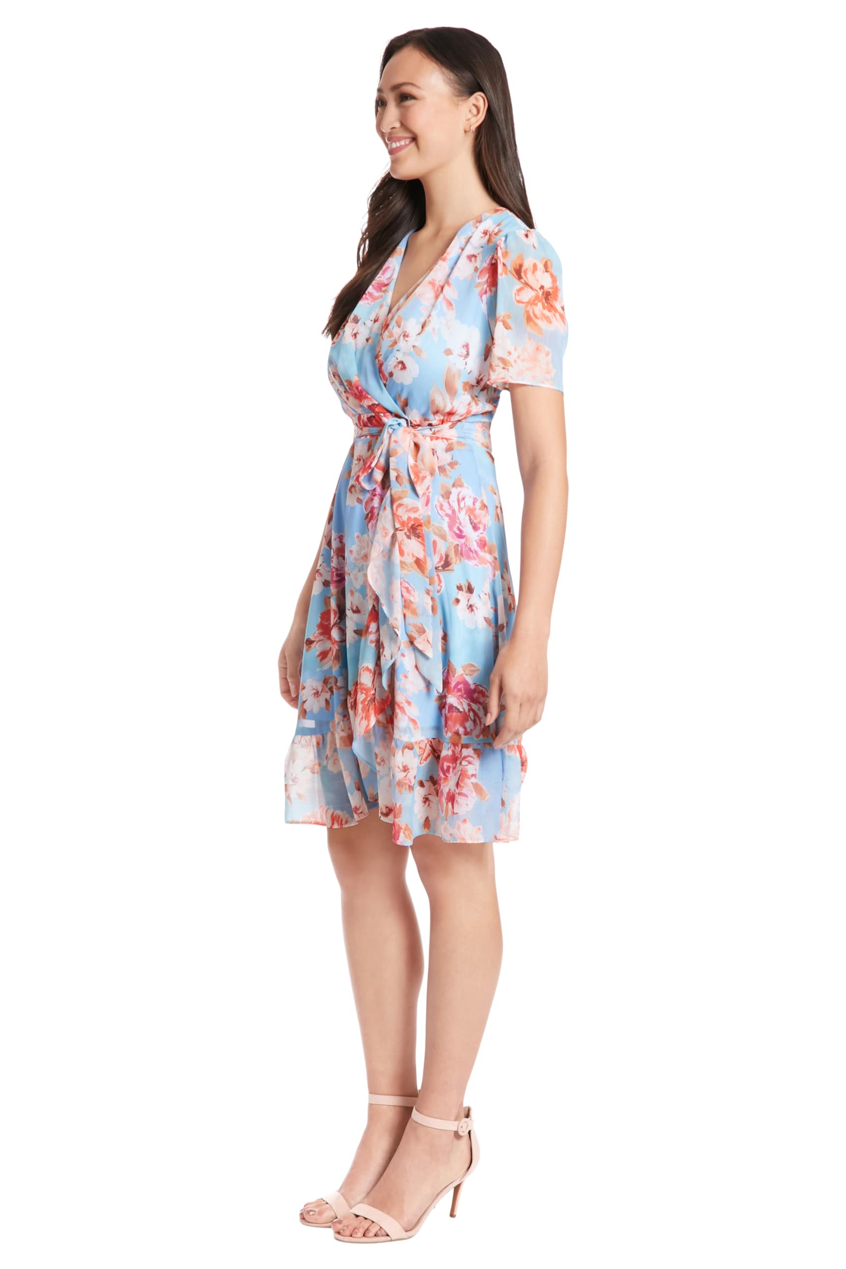 London Times Women's Faux Wrap Dress with Ruffle Skirt - Elegant Office & Career Wear for Professional Women | Perfect for Work, Business Meetings & Special Occasions
