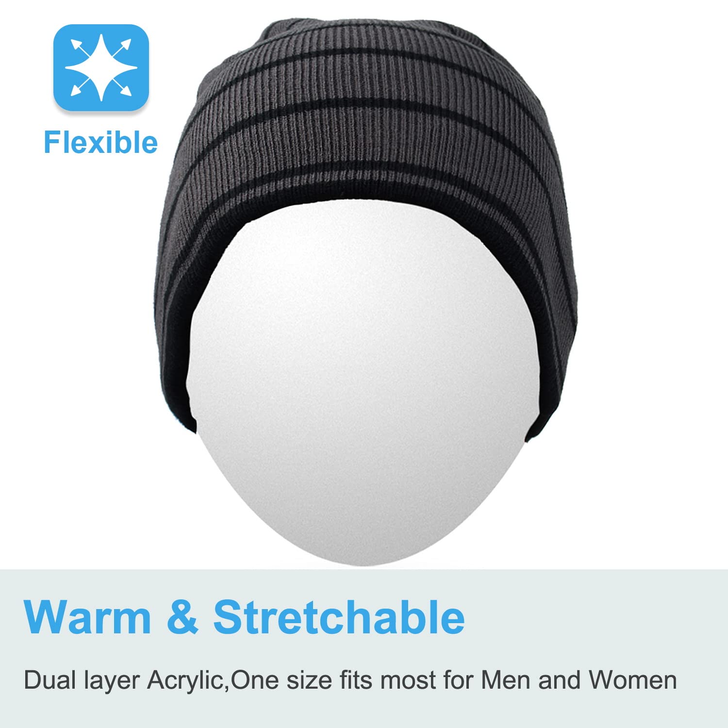 Rotibox Bluetooth Beanie Hat with Wireless Headphones - Warm Winter Knit Cap for Running, Skiing & Outdoor Activities - Perfect Christmas Gift for Men & Women