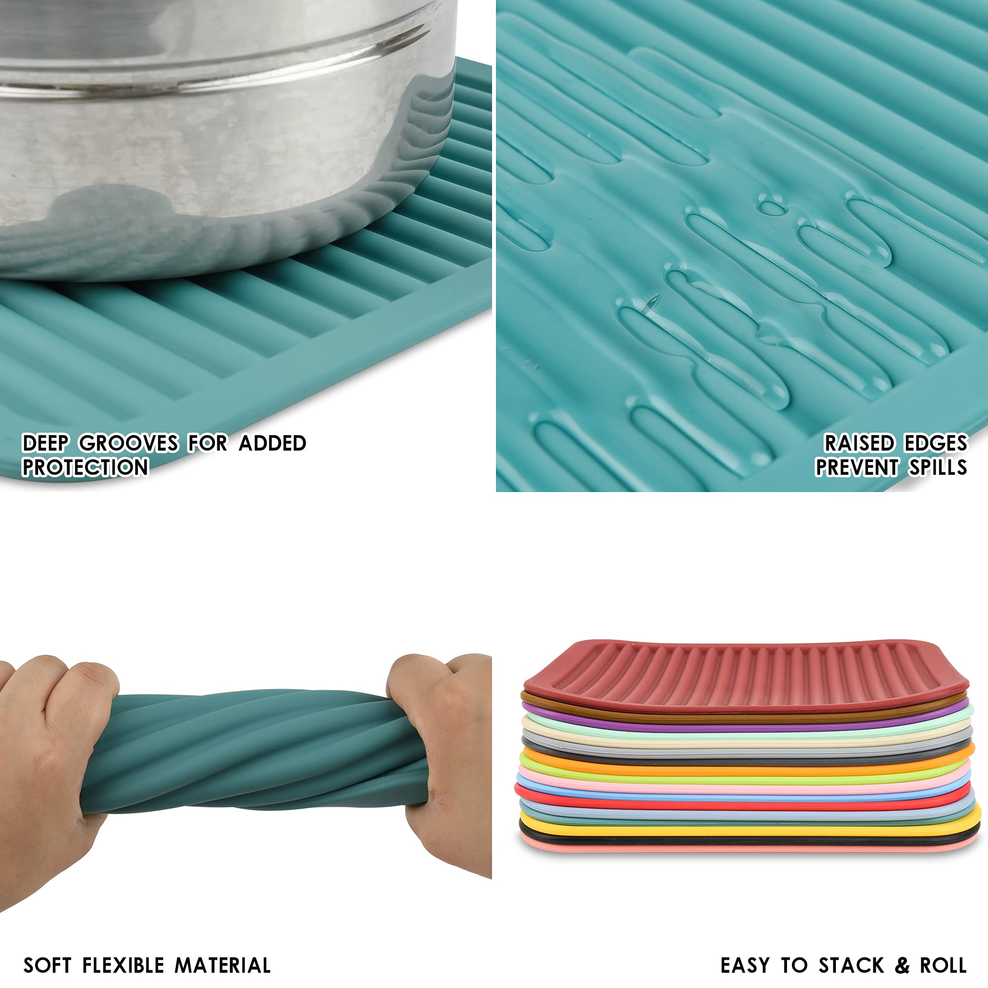 Non-Slip Silicone Trivets & Hot Pads Set of 2 - Heat Resistant Kitchen Mats for Pots, Pans & Dishes - Countertop & Table Protectors with Spoon Rest - Wine Red Drying Mats for Cooking, Baking & Serving