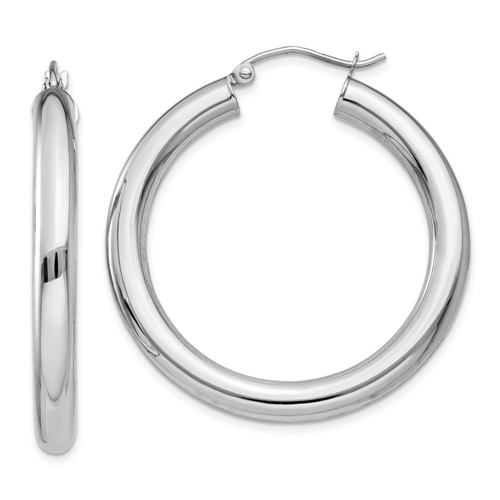 10K White Gold Polished 4mm Tube Hoop Earrings for Women - Classic Dainty Everyday Jewelry - Perfect for Work, Date Night & Special Occasions