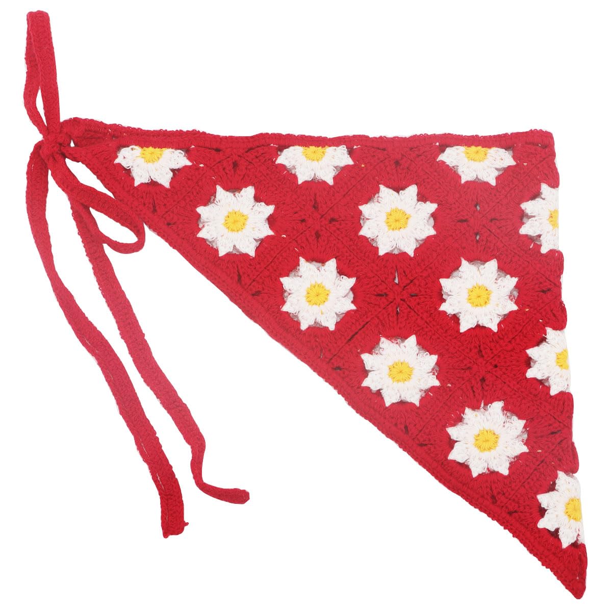 FZBNSRKO Crochet Kerchief Headwrap - Floral Knit Hair Scarf Bandana for Women & Girls, Red - Boho Chic Accessory for Summer, Beach, and Outdoor Activities