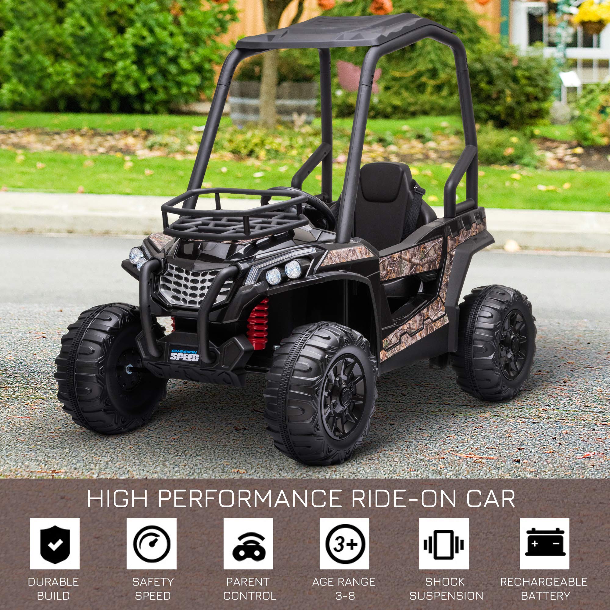 12V Kids Electric UTV Ride-On Car - Battery Powered Toy Vehicle with Music, Lights, MP3/USB, Suspension & Parent Remote Control - Off-Road Adventure Gift for Boys & Girls (Camo) - Perfect for Backyard Play, Birthday Presents & Outdoor Family Fun