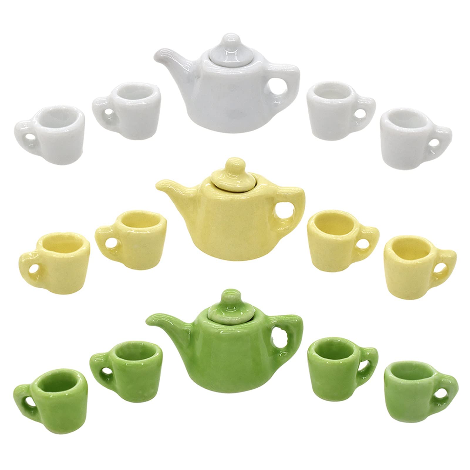1:12 Miniature Tea Set for Kids - 5Pcs Tiny Dollhouse Teapot Toy with Mini Cups, Perfect for Pretend Play, Dollhouse Decor & Kids Gift (White) | Great for Tea Parties, Role Playing & Collectors