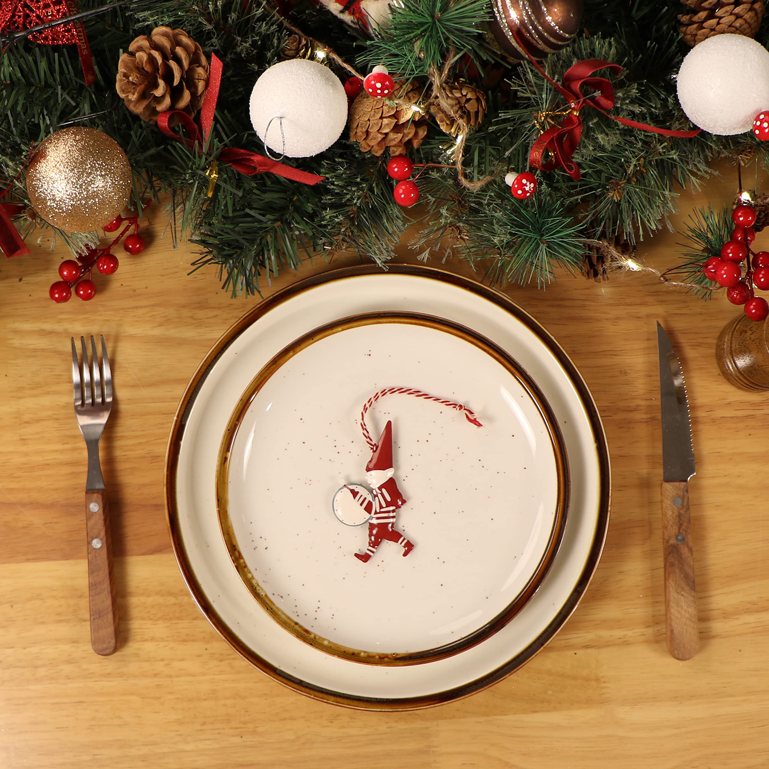 ONEMORE 6-Piece 8.5 Inch Ceramic Dinner Plates Set - Appetizer, Salad & Dessert Plates | Oven, Microwave & Dishwasher Safe Porcelain Dishes | Rustic Kitchen Tableware in Cream White | Perfect for Family Dinners, Parties & Restaurant Use