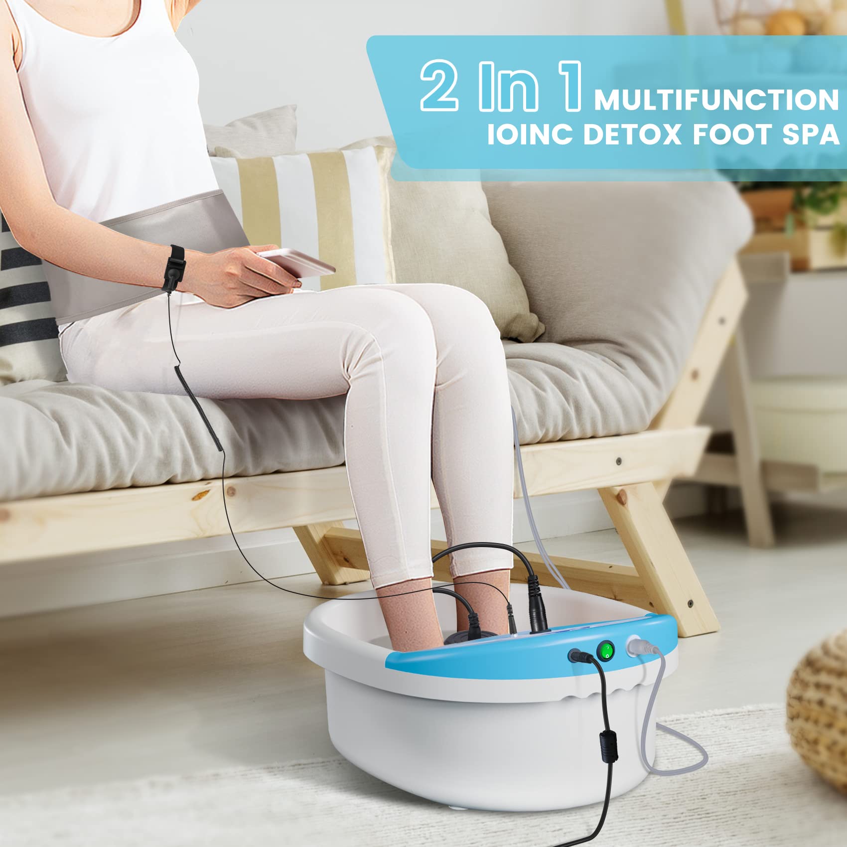 Ionic Foot Bath Detox Machine with Massage Slippers & FIR Belt - Negative Hydrogen Ion Foot Spa for Deep Cleansing & Relaxation | Perfect for Home Detox, Stress Relief & Foot Care