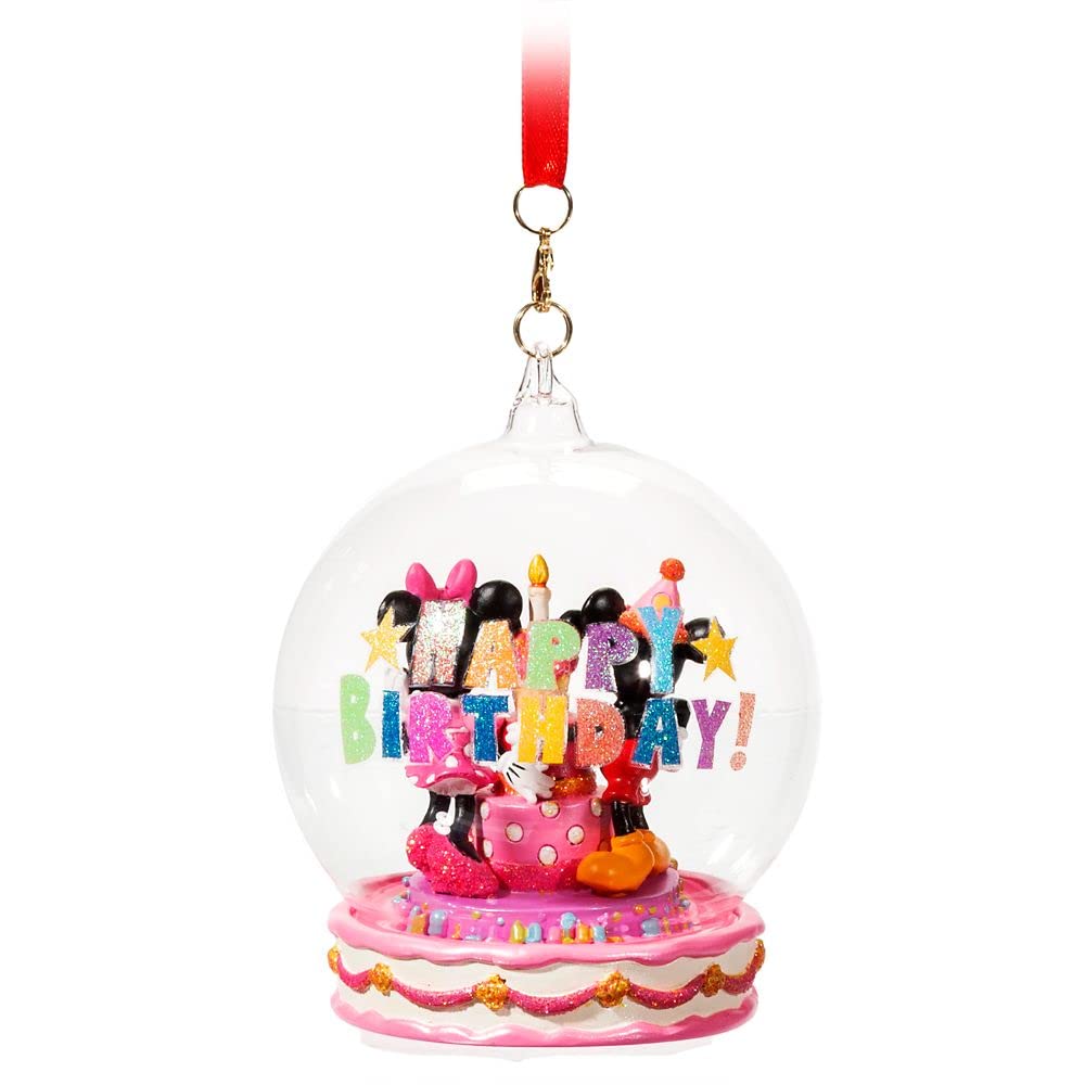 Disney Mickey and Minnie Mouse Happy Birthday Christmas Ornament - Perfect for Holiday Tree Decorations, Birthday Party Favors & Gift Giving