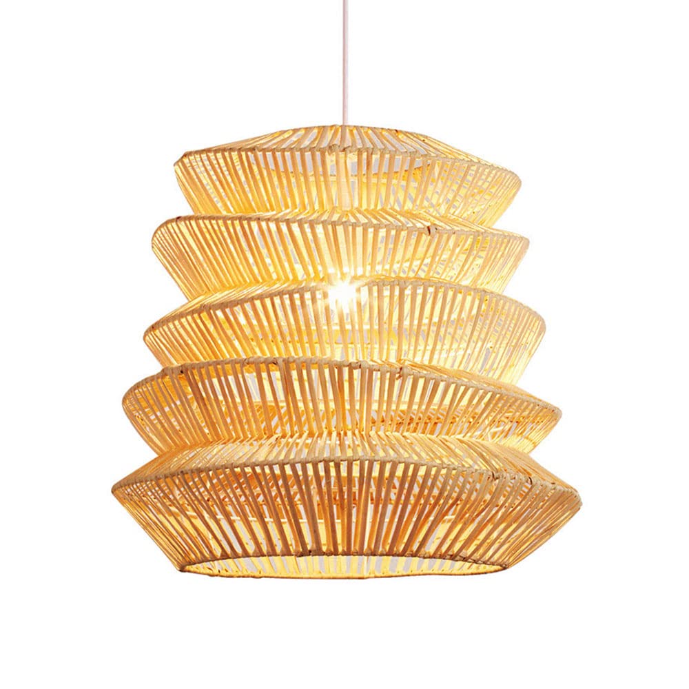 Natural Bamboo Hanging Light Fixture - Wicker E27 Pendant Lamp with Rattan Basket | Creative Retro Chandelier & Chinese Art Lantern | Perfect for Boho Bedroom, Farmhouse Dining Room & Cozy Patio Lighting Decor