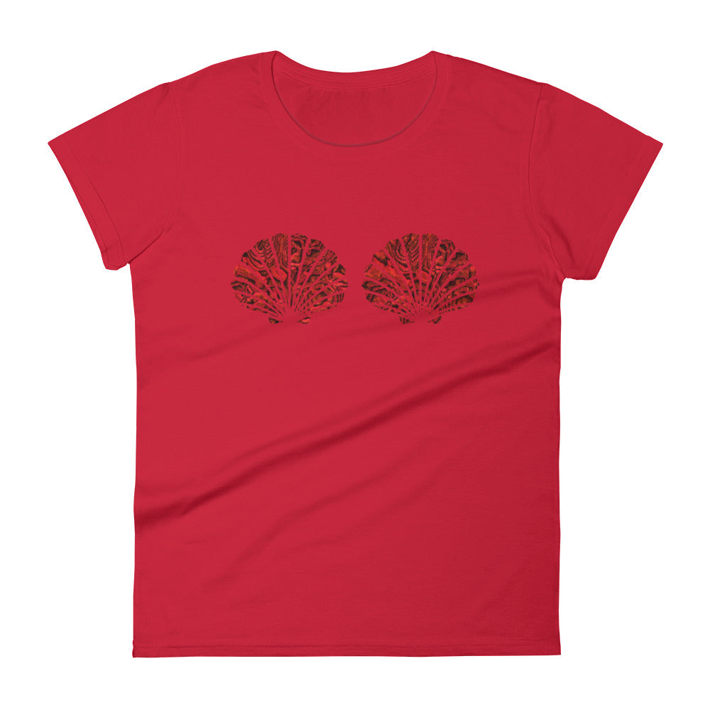 Cape Cali Red Abalone Mermaid Shells Graphic Tee - Women's Casual T-Shirt for Beach Outfits & Summer Fashion