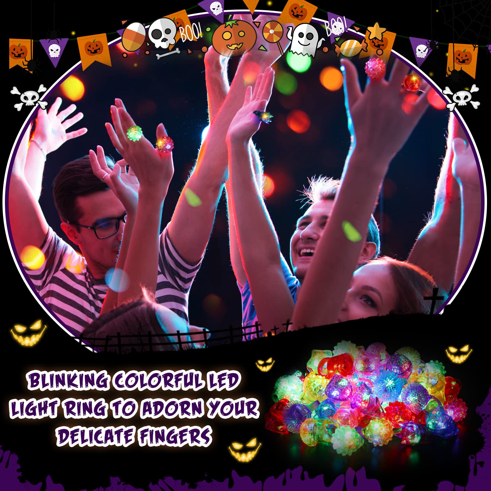 Leyndo 300 Pcs LED Light Up Rings - Glow in The Dark Party Favors, Bumpy Jelly Rubber Finger Lights for Kids Birthday, Christmas, Concerts & Night Events (Colorful Mixed Styles) - Perfect for Rave Parties, Halloween Costumes & Festive Celebrations