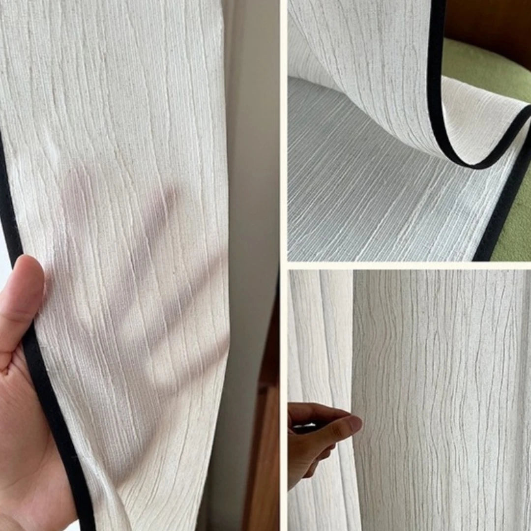 Serena Linen Vertical Striped Custom Blackout Curtains with Black Trim - Elegant Room Darkening Window Treatments for Bedroom & Living Room