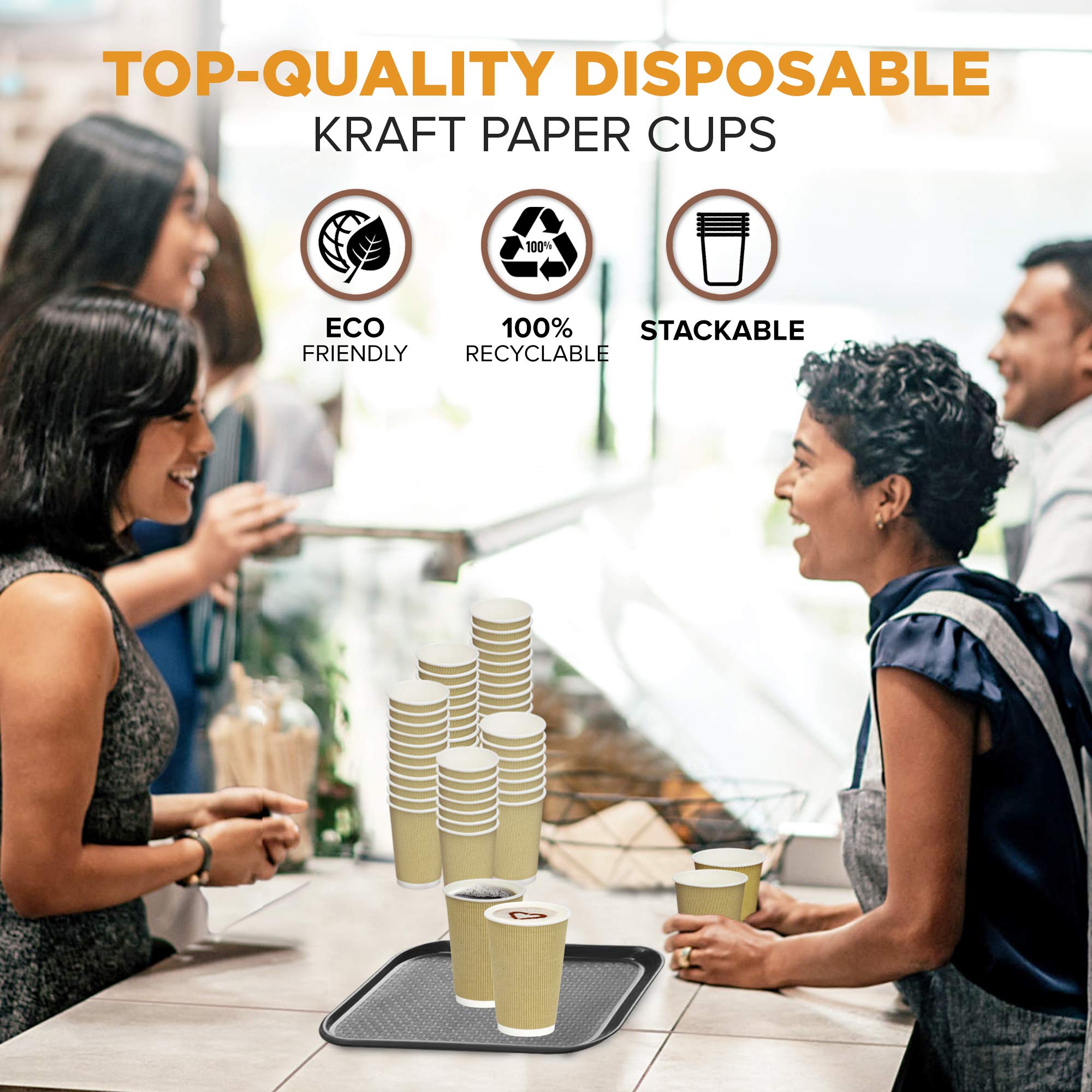 500 Pack 16oz Brown Disposable Coffee Cups - Triple Wall Insulated Hot Drink Cups for Coffee, Tea, Hot Chocolate - Eco-Friendly Corrugated Paper Cups for Travel, Office, Home & Cafes (Lids Not Included) | Perfect for Morning Commute, Office Breaks & Family Gatherings