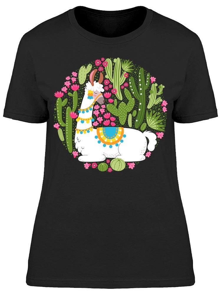 Smartprints Llama & Cactus Graphic T-Shirt for Women - Soft Cotton Casual Tee for Everyday Wear, Weekend Outfits & Fun Summer Style