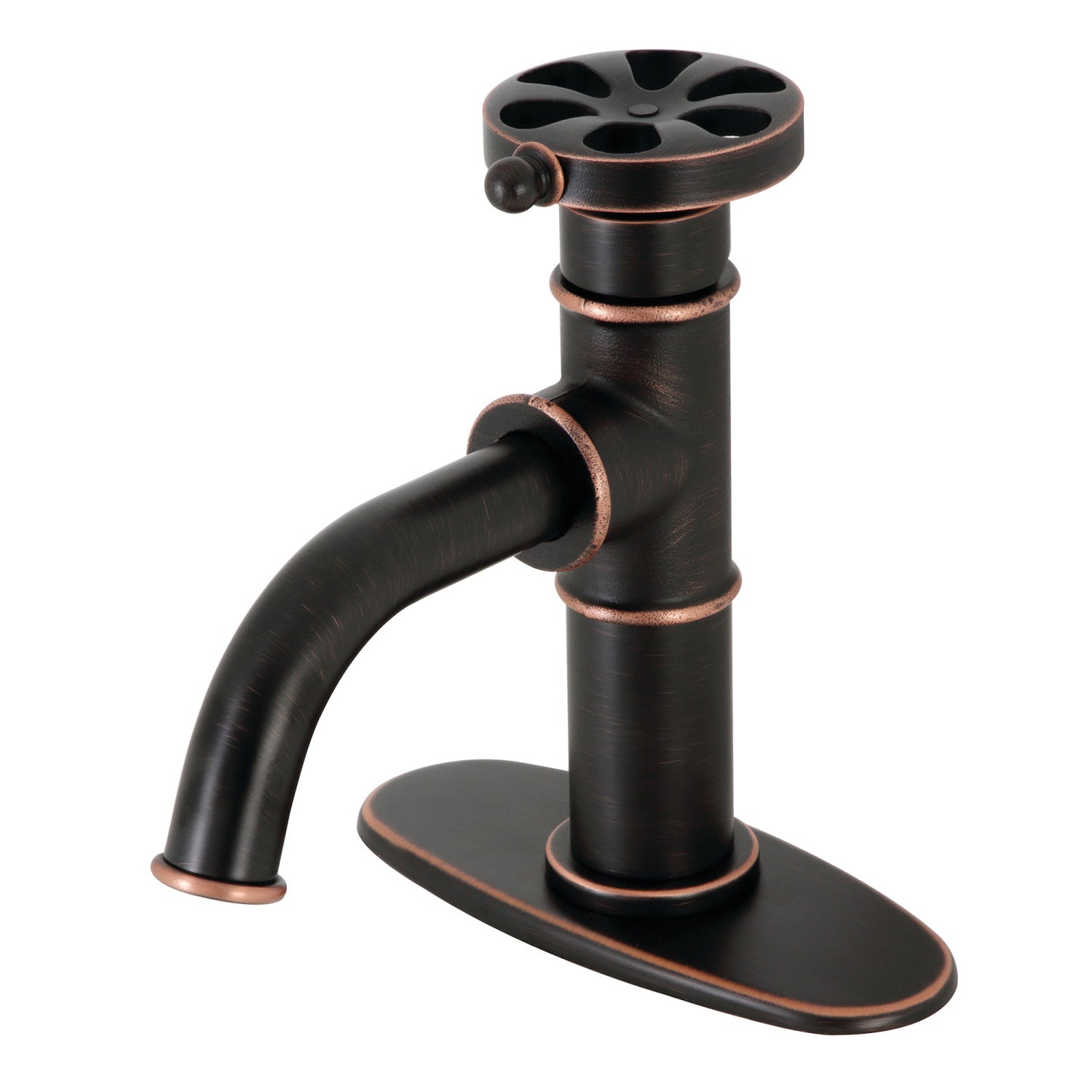 Belknap KSD282RXNB Single Handle 1 Hole Bathroom Faucet with Deck Plate & Push Pop Up Drain - Naples Bronze Finish for Bathroom Sink Vanity or Powder Room