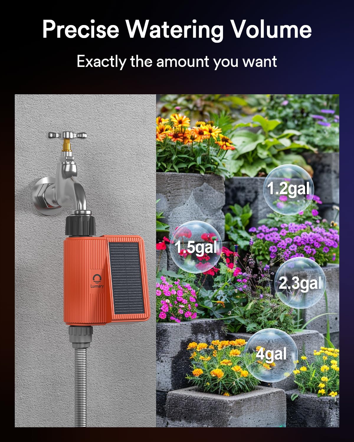Lumary Smart WiFi Sprinkler Timer with Solar Panel - Alexa & App Controlled Automatic Water Timer for Garden Hose - 30° Adjustable Solar Panel - No Hub Needed - Perfect for Lawn, Yard & Garden Irrigation Systems