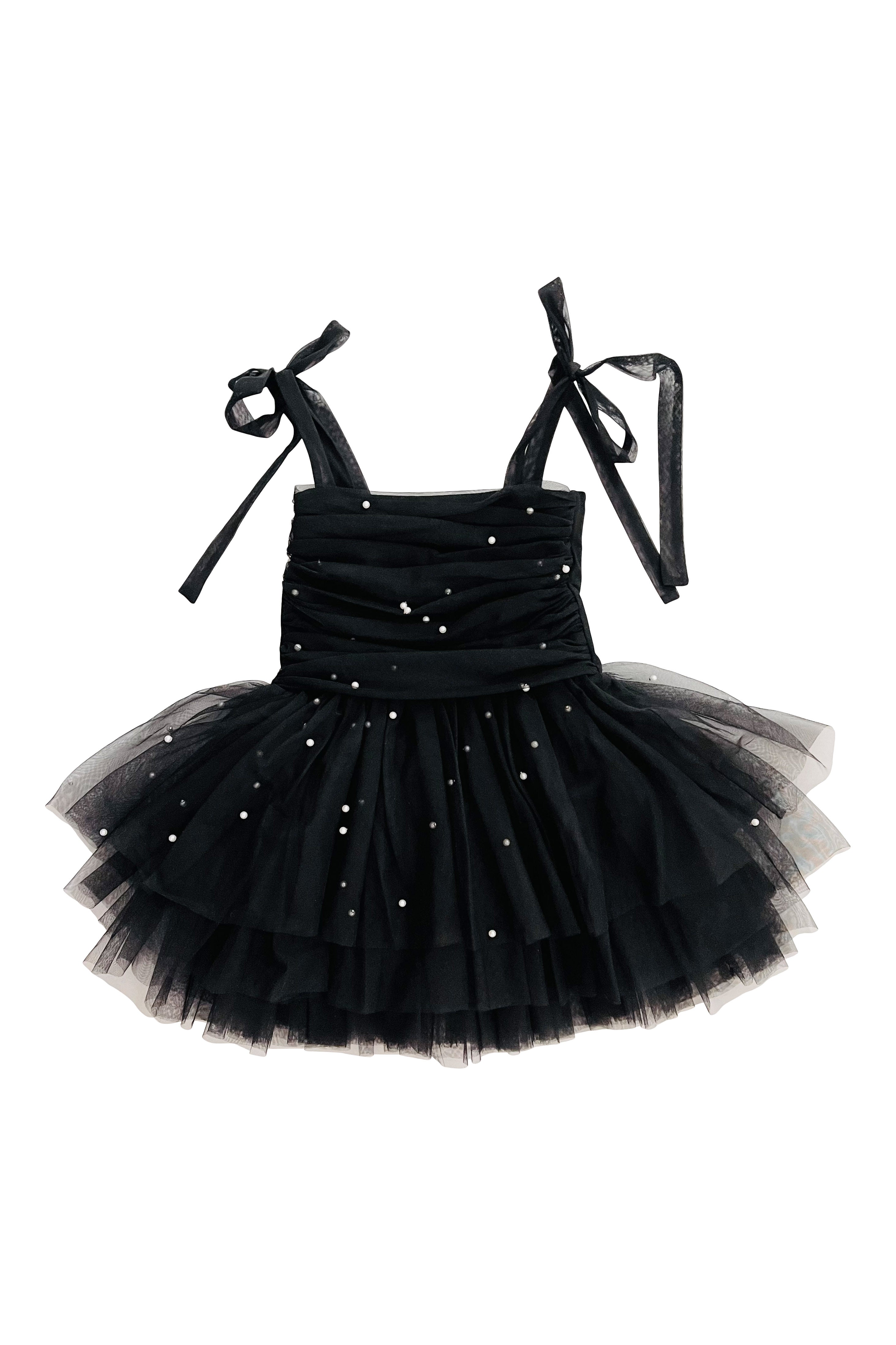 Elegant Black Pearl Tulle Ballerina Dress for Girls - Perfect for Birthday Parties, Dance Performances & Special Occasions