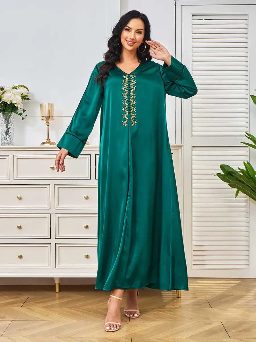 Elegant Rhinestone Beaded Caftan Dress for Women - Boho Maxi Kaftan with Sparkling Embellishments #25247 | Perfect for Eid Celebrations, Beach Vacations & Special Occasions