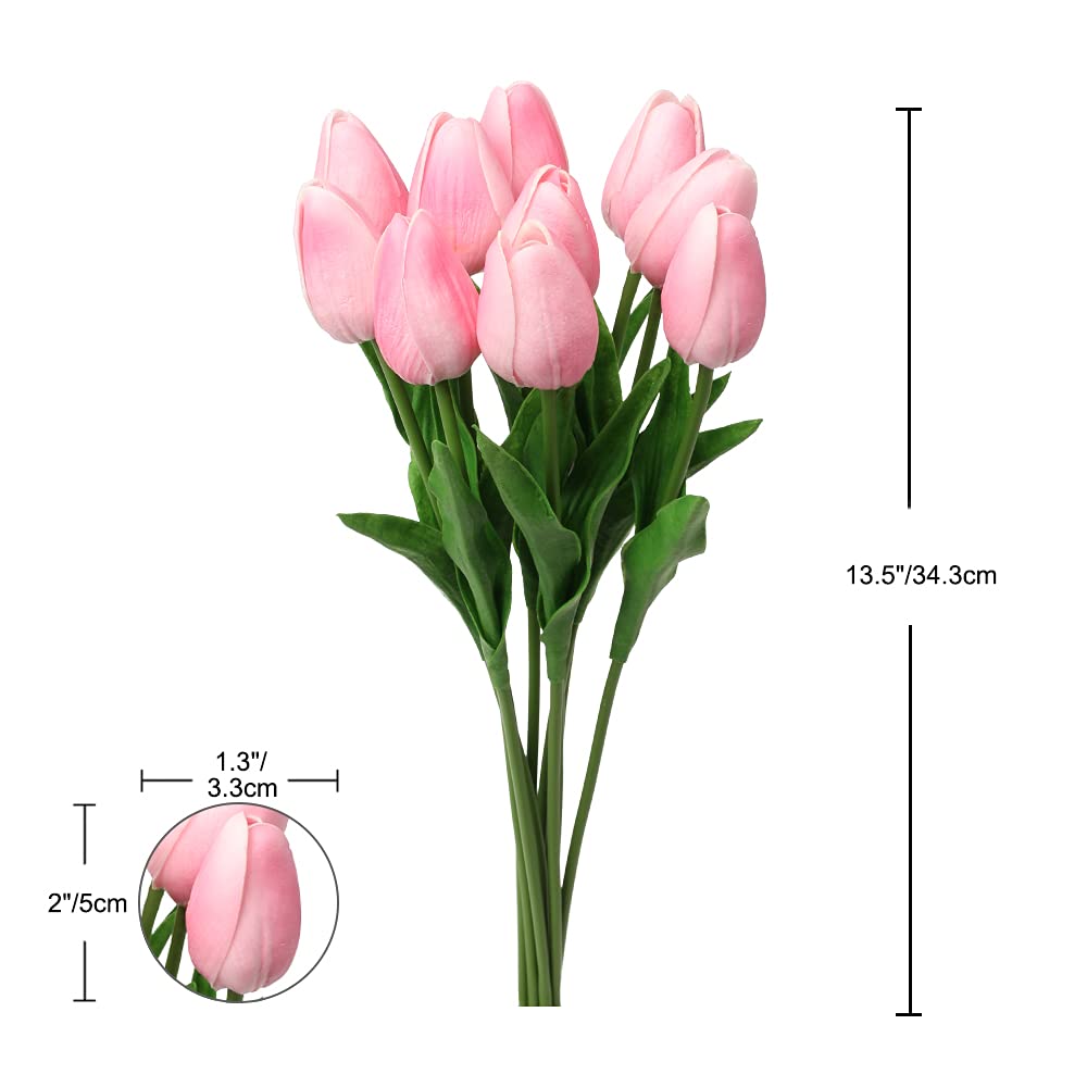 20 Pcs Real Touch Artificial Pink Tulips - 13.5