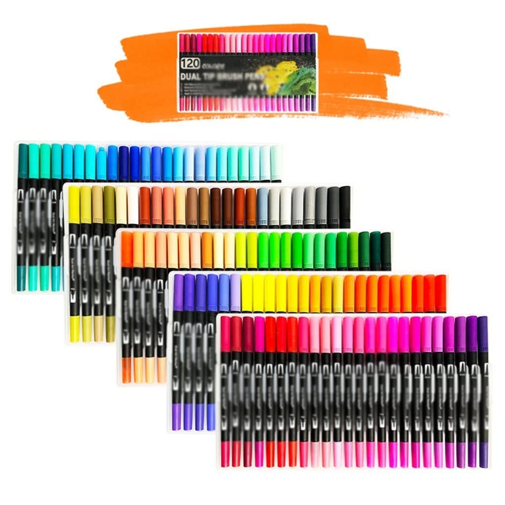 120 Colors Dual Tip Watercolor Brush Pens Set - Fine & Brush Tips for Drawing, Painting, Calligraphy, Adult Coloring Books | Perfect for Artists, Students & DIY Craft Projects