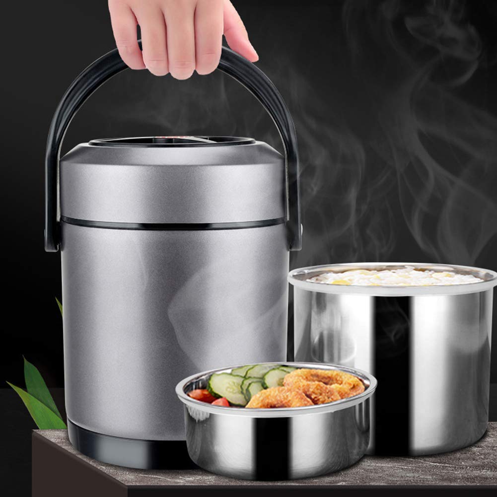 Premium Stainless Steel Insulated Food Thermos - 2.0L Dual Compartment Hot Meal Container with Handle | Long-Lasting Temperature Retention | Perfect for Office Lunch, Picnics & Outdoor Activities