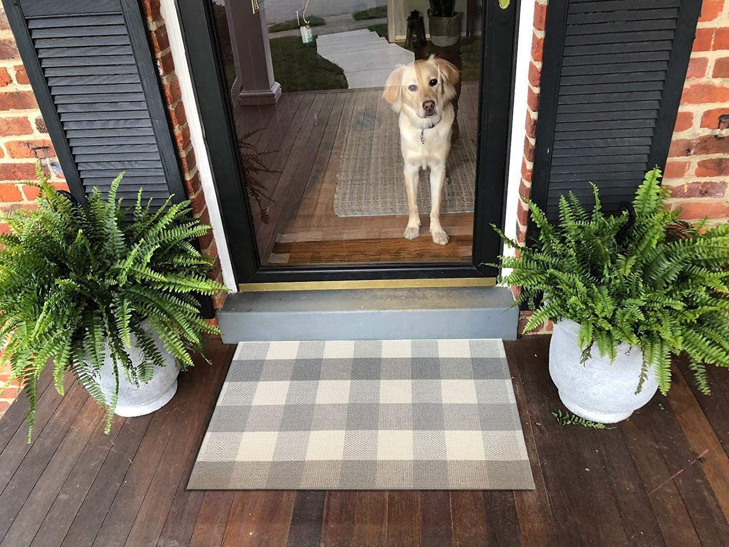 Ukeler Grey Buffalo Check Rug 43''×27.5'' - Non-Slip Layered Door Mat, Washable Indoor/Outdoor Welcome Mat for Entryway, Porch, and Home Decor